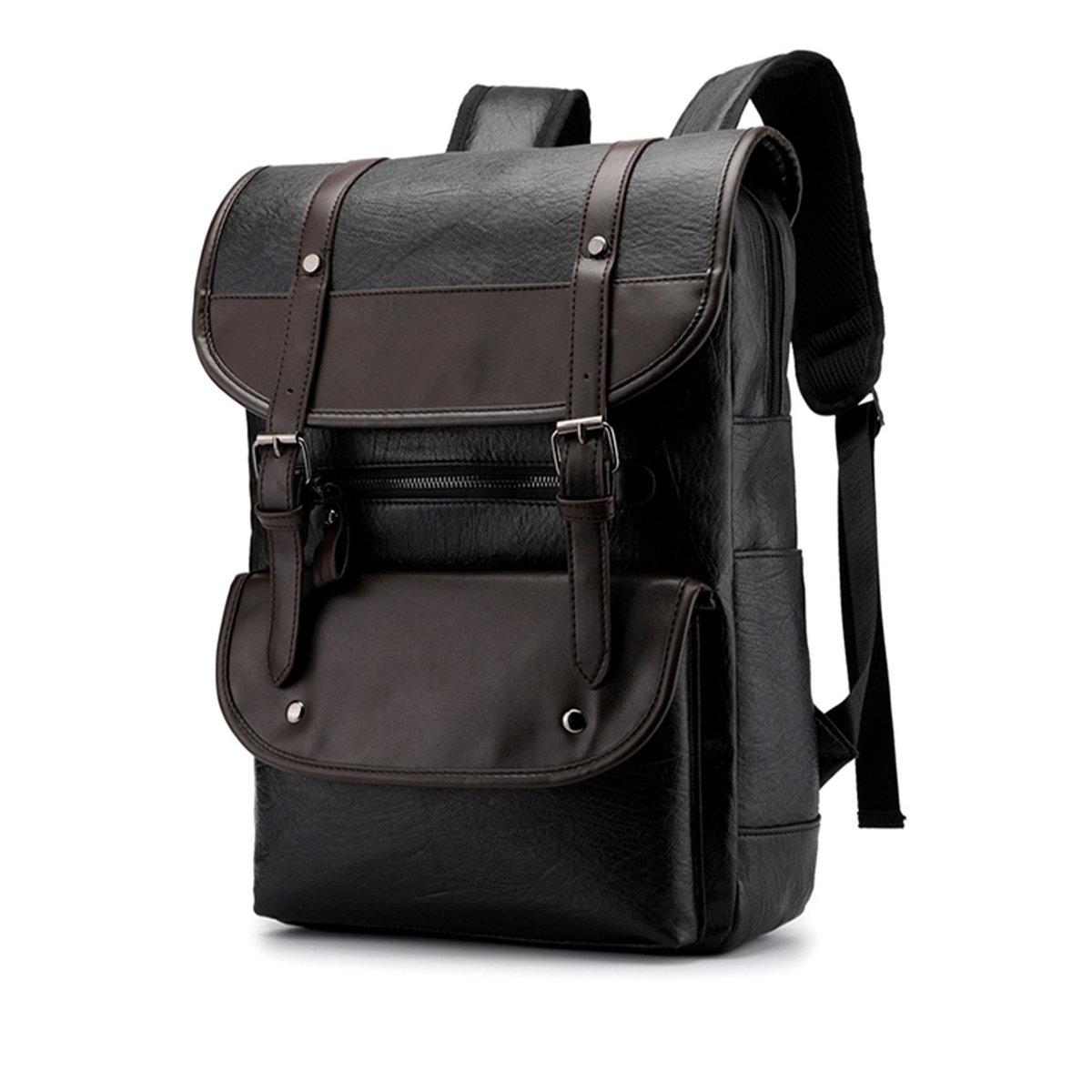 Take Two Solid Faux Leather Flap Closure Backpack-men-bags-image-2