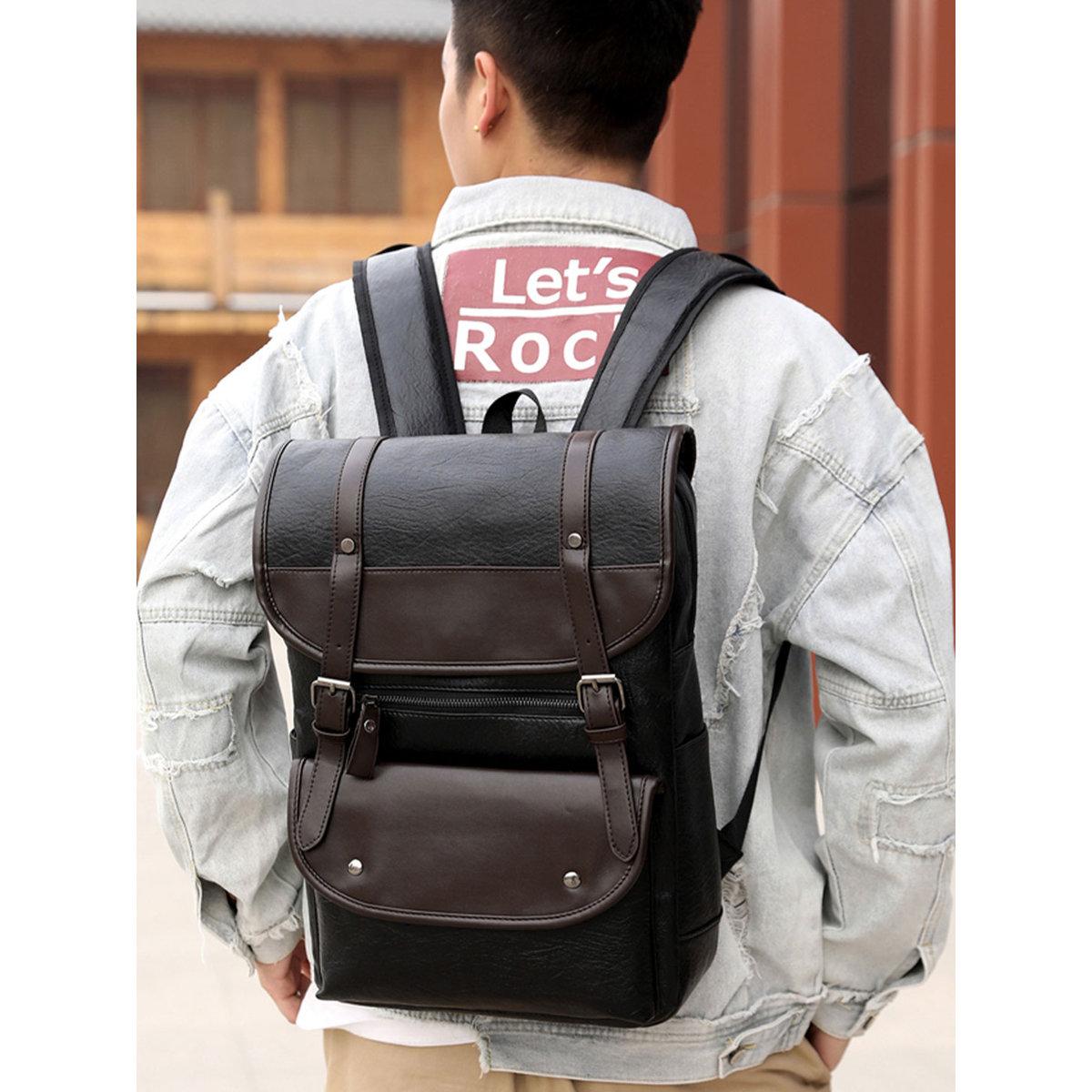 شنطة ظهر سادة بملمس جلد صناعي-men-bags-image-4