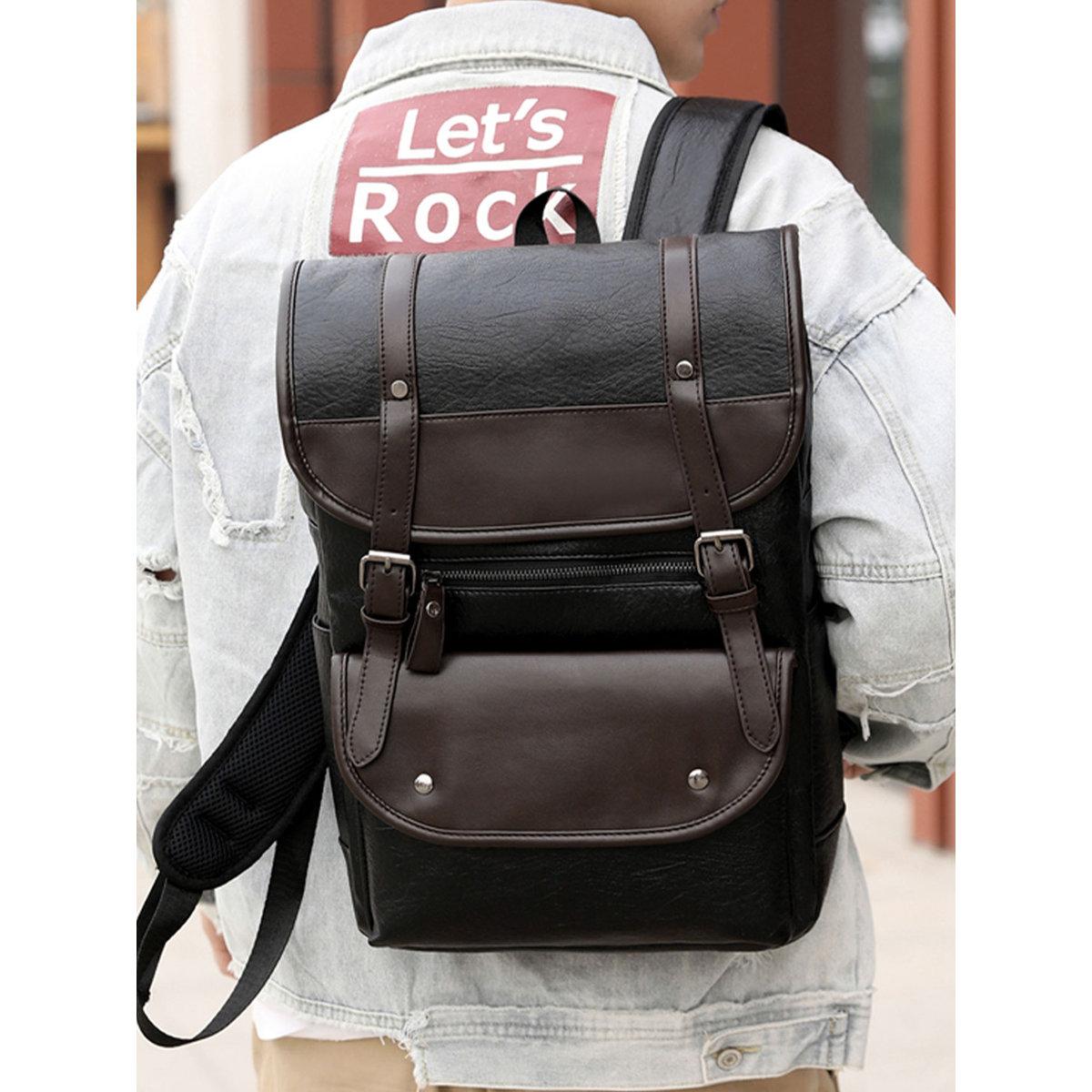 شنطة ظهر سادة بملمس جلد صناعي-men-bags-image-3