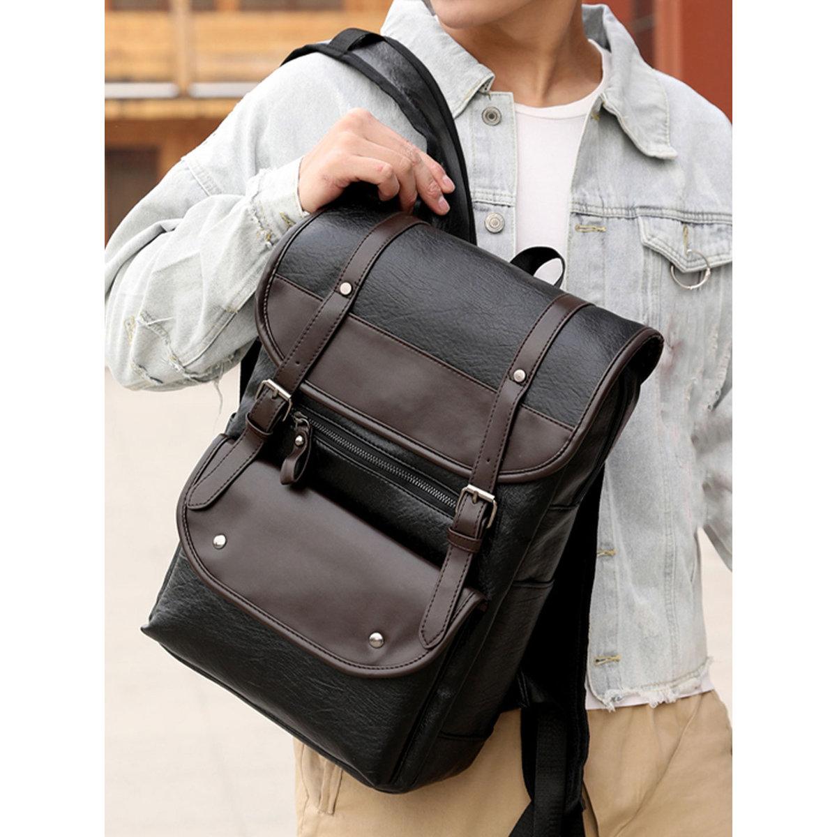 شنطة ظهر سادة بملمس جلد صناعي-men-bags-image-2