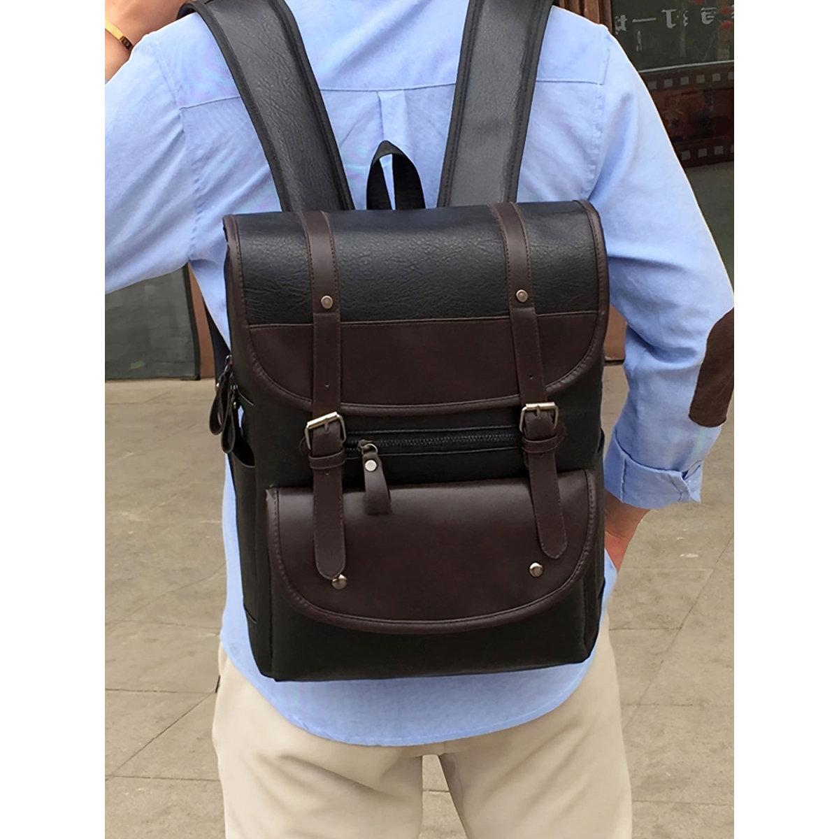 Take Two Solid Faux Leather Flap Closure Backpack-men-bags-image-6