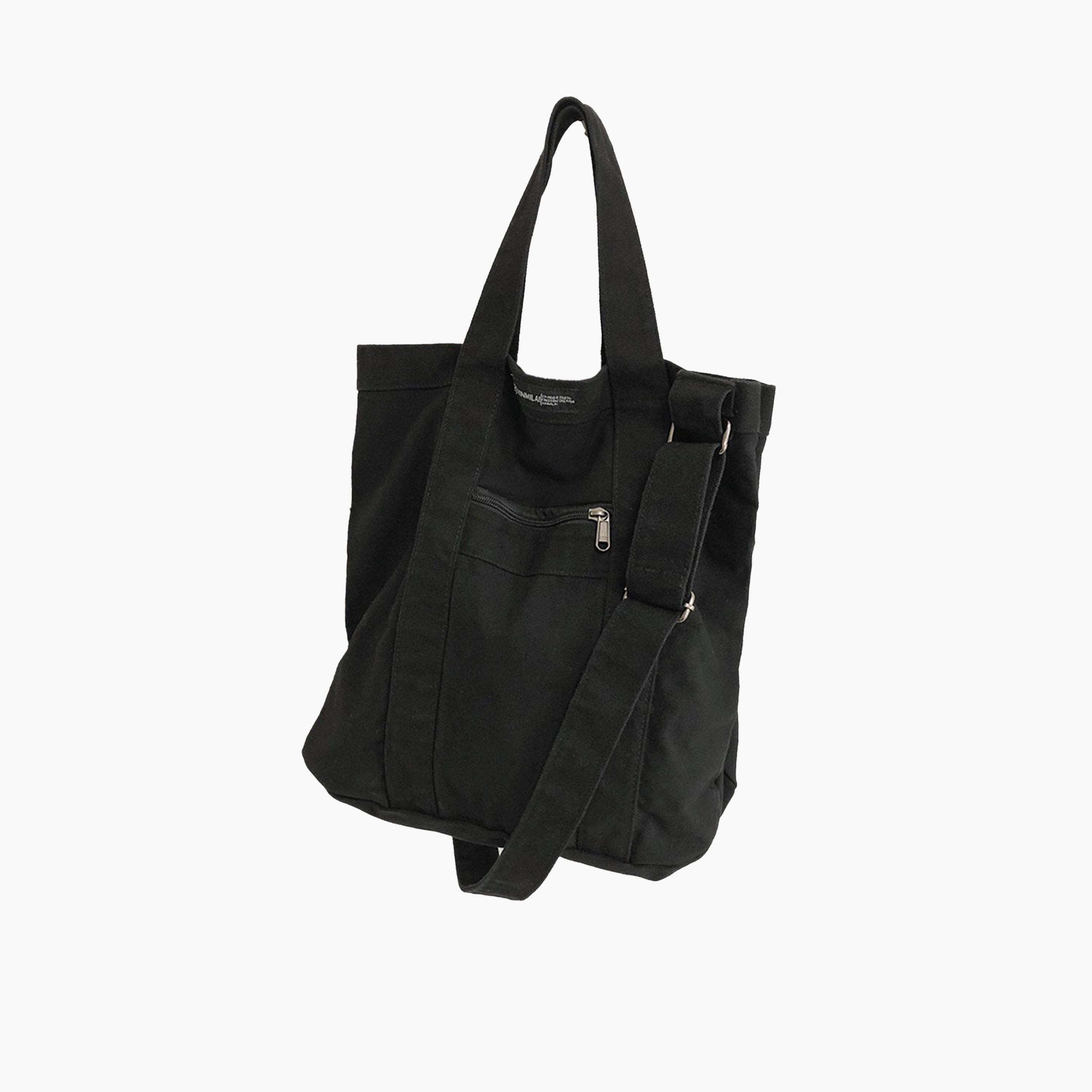 Take Two Black Canvas Double Top Handle Tote Bag-men-bags-image-1
