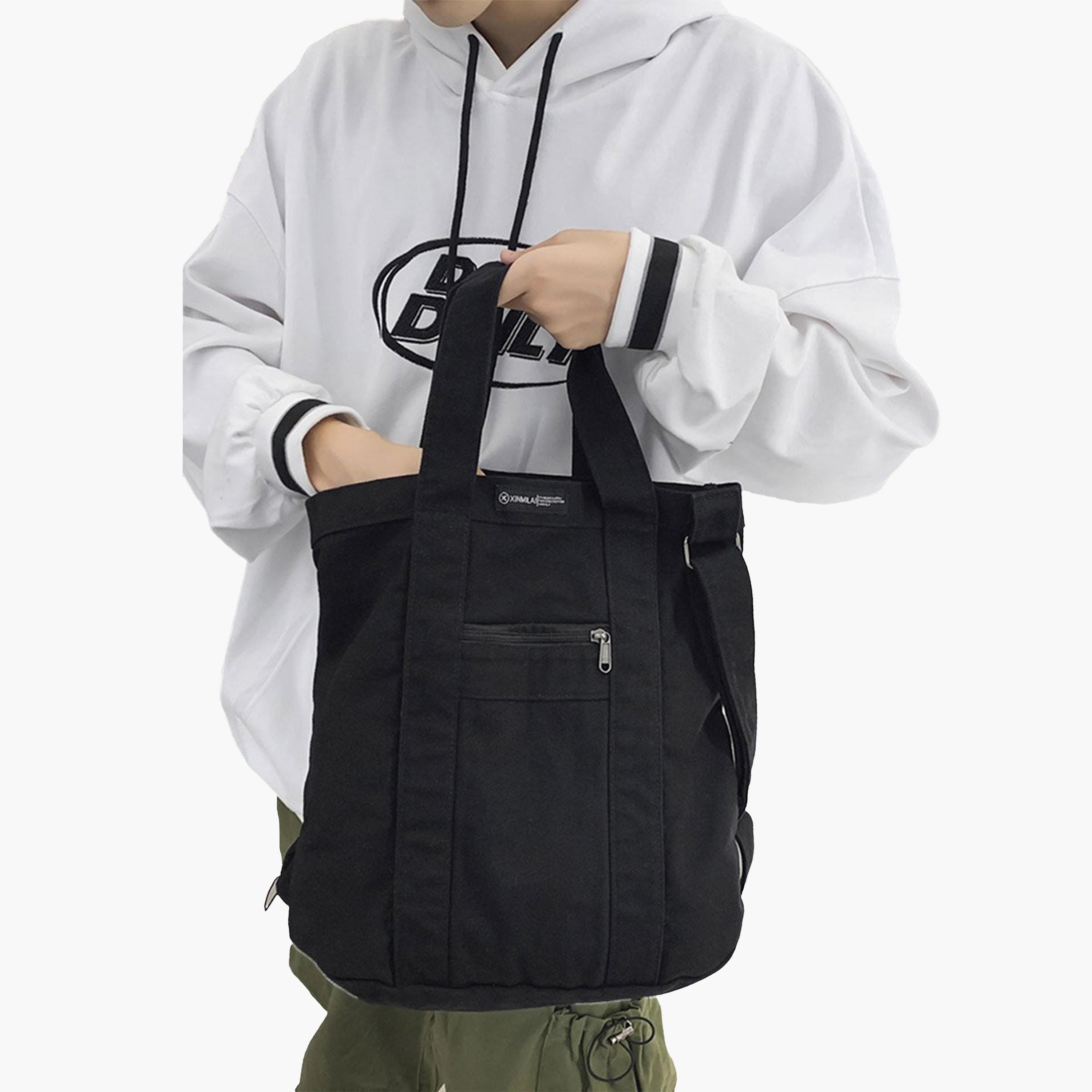 Take Two Black Canvas Double Top Handle Tote Bag-men-bags-image-2