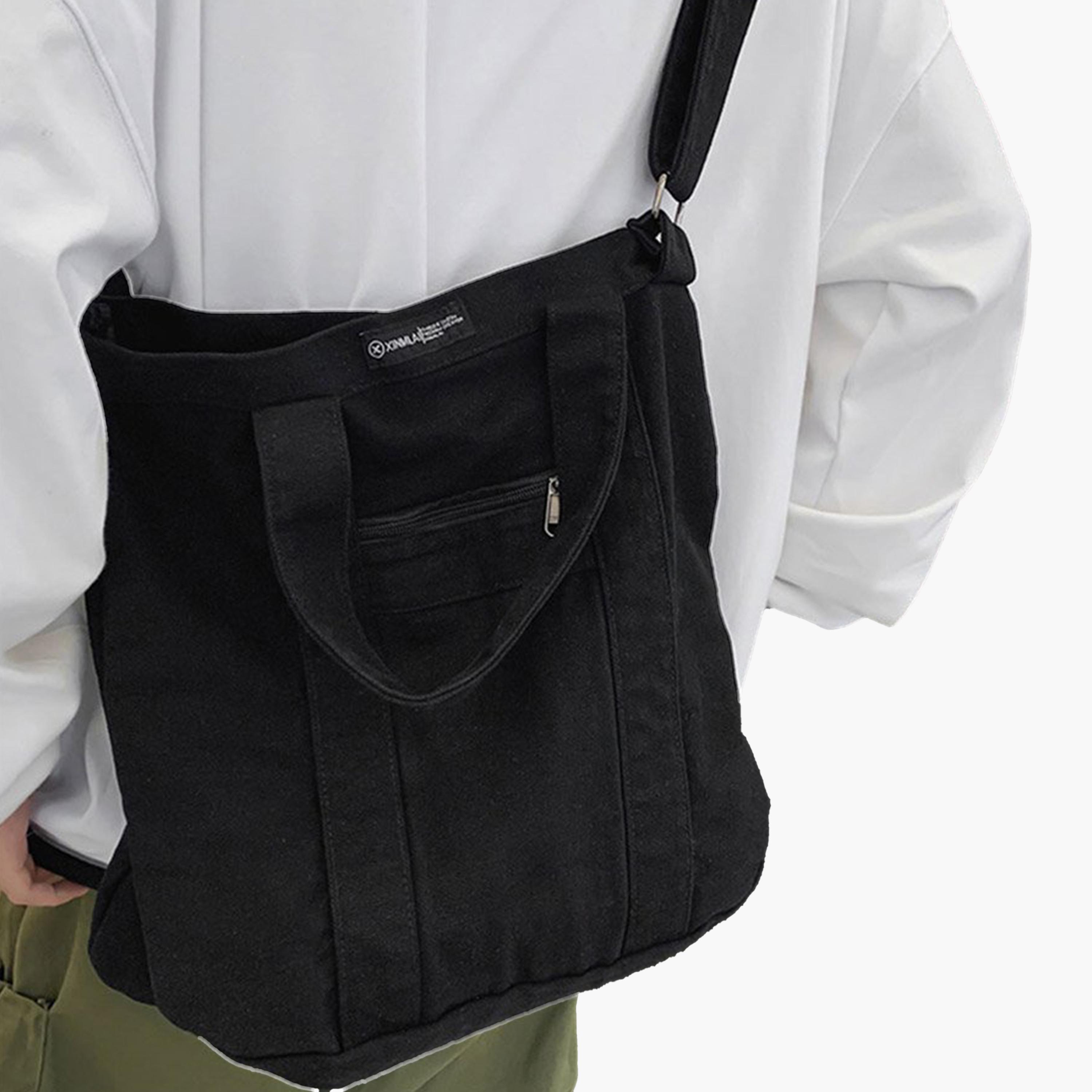 Take Two Black Canvas Double Top Handle Tote Bag-men-bags-image-5