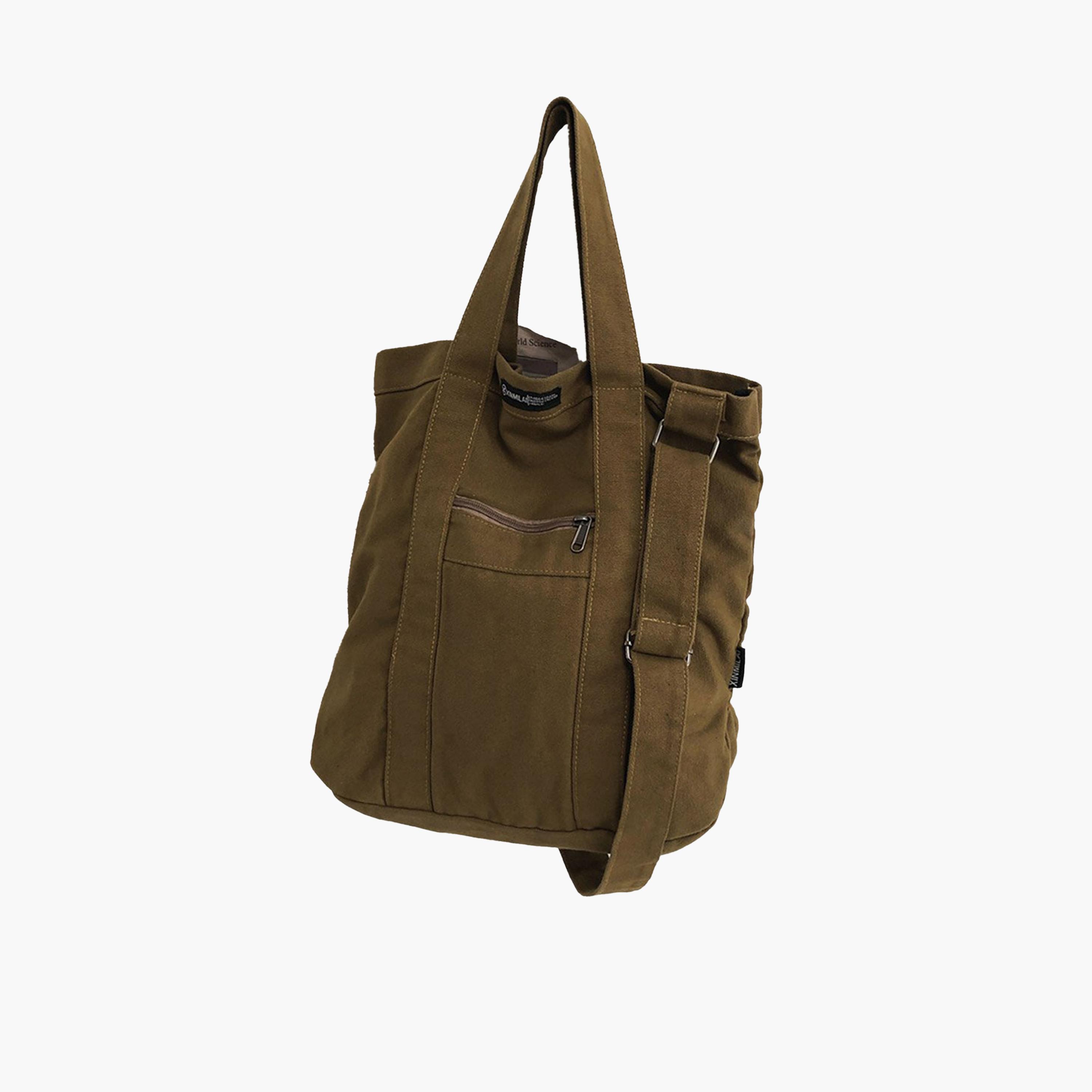 تيك تو - شنطة توت من القماش الكاكي بمقبضين علويين-men-bags-image-1
