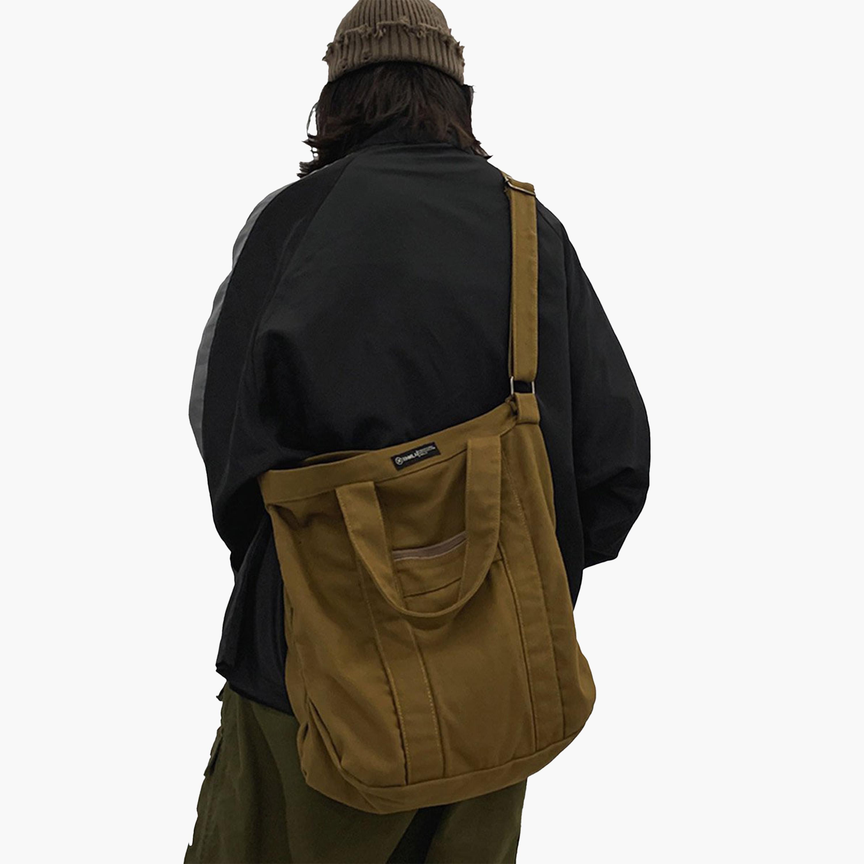 Take Two Khaki Canvas Double Top Handle Tote Bag-men-bags-image-2