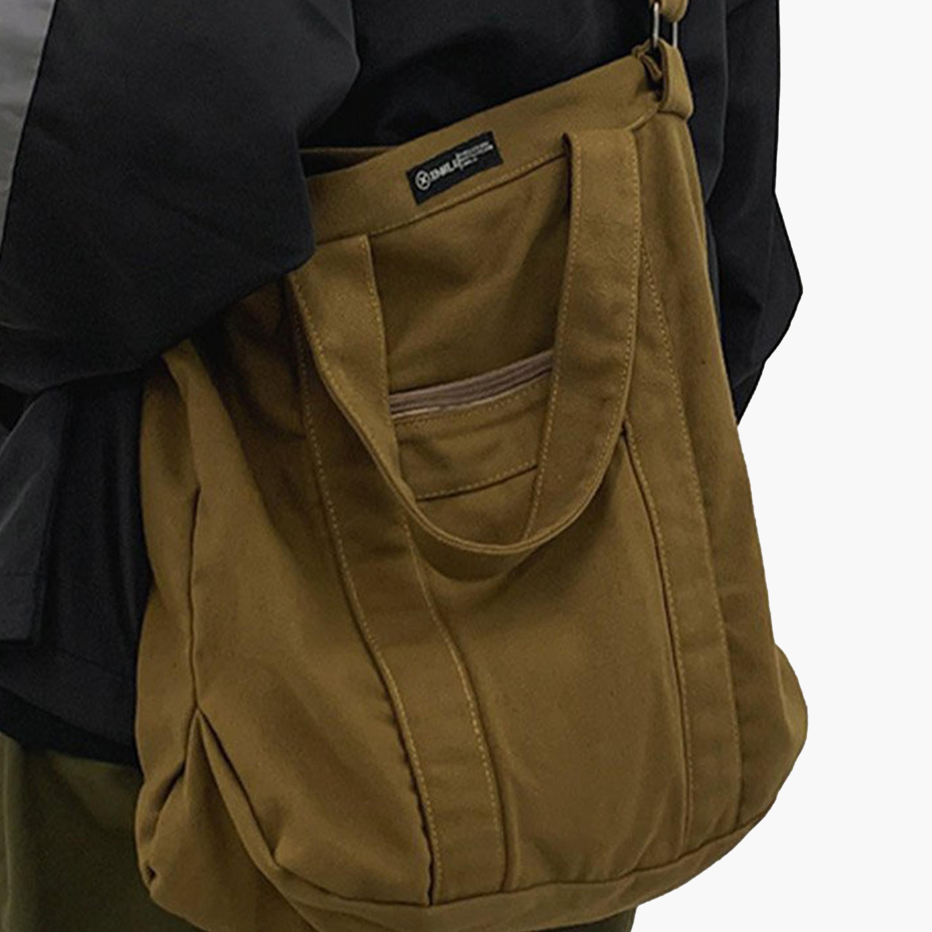 Take Two Khaki Canvas Double Top Handle Tote Bag-men-bags-image-5