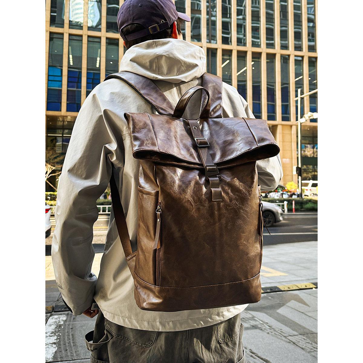 Take Two Coffee Brown Leather Flap Closure Backpack-men-bags-image-1