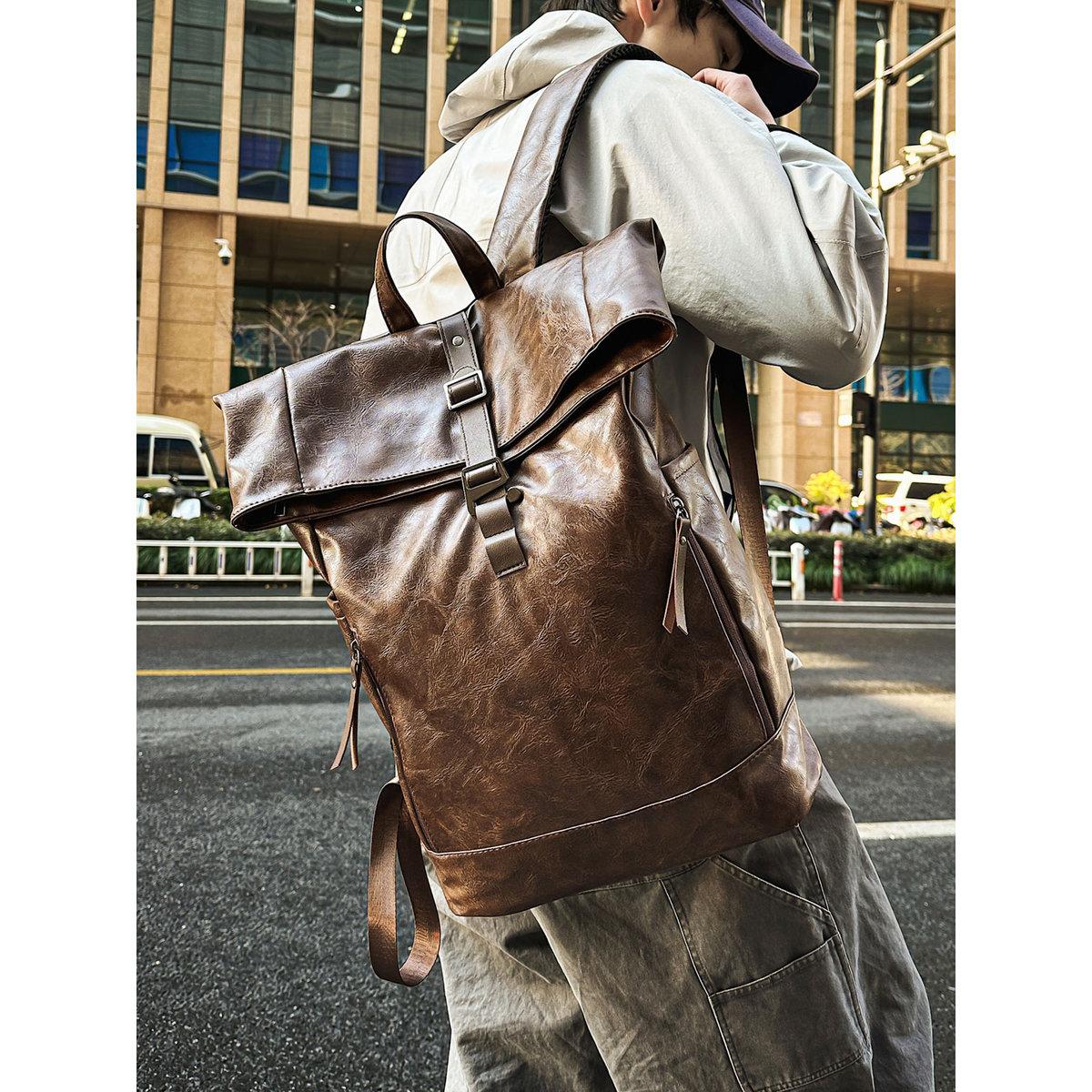 Take Two Coffee Brown Leather Flap Closure Backpack-men-bags-image-2