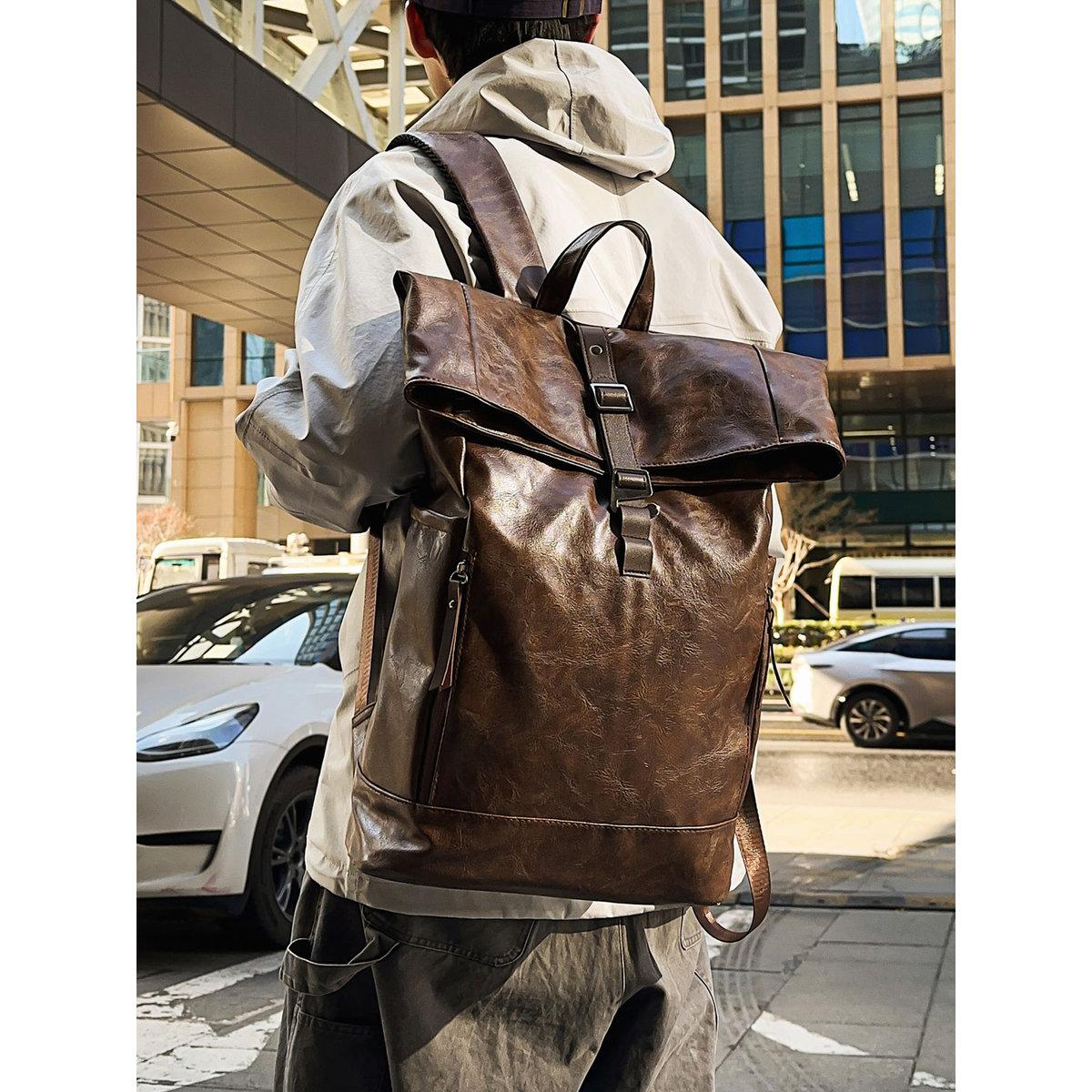 Take Two Coffee Brown Leather Flap Closure Backpack-men-bags-image-3