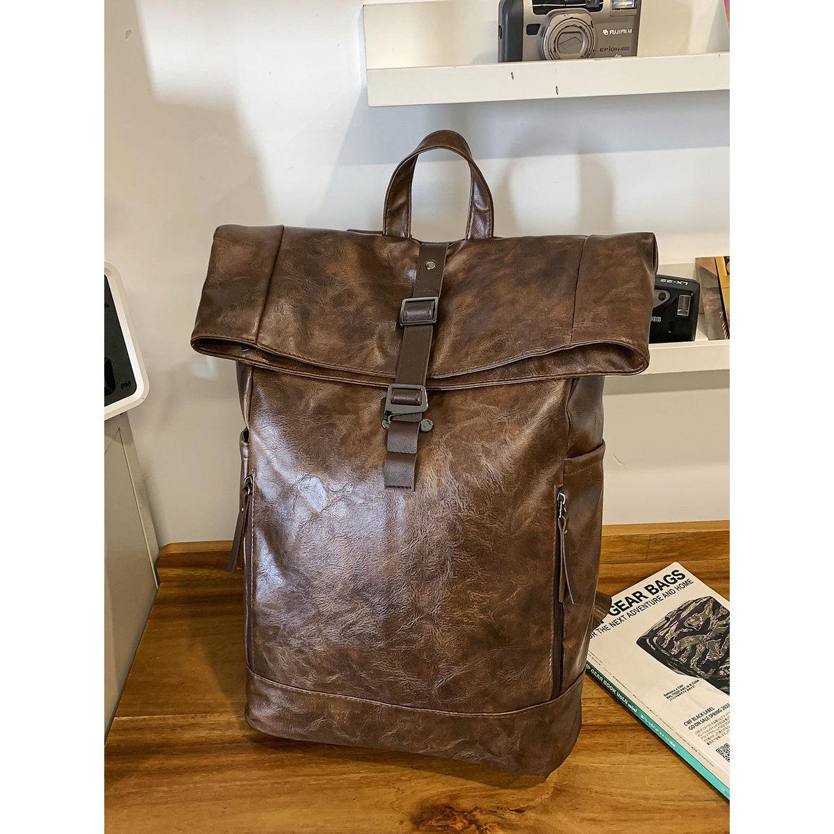 Take Two Coffee Brown Leather Flap Closure Backpack-men-bags-image-4
