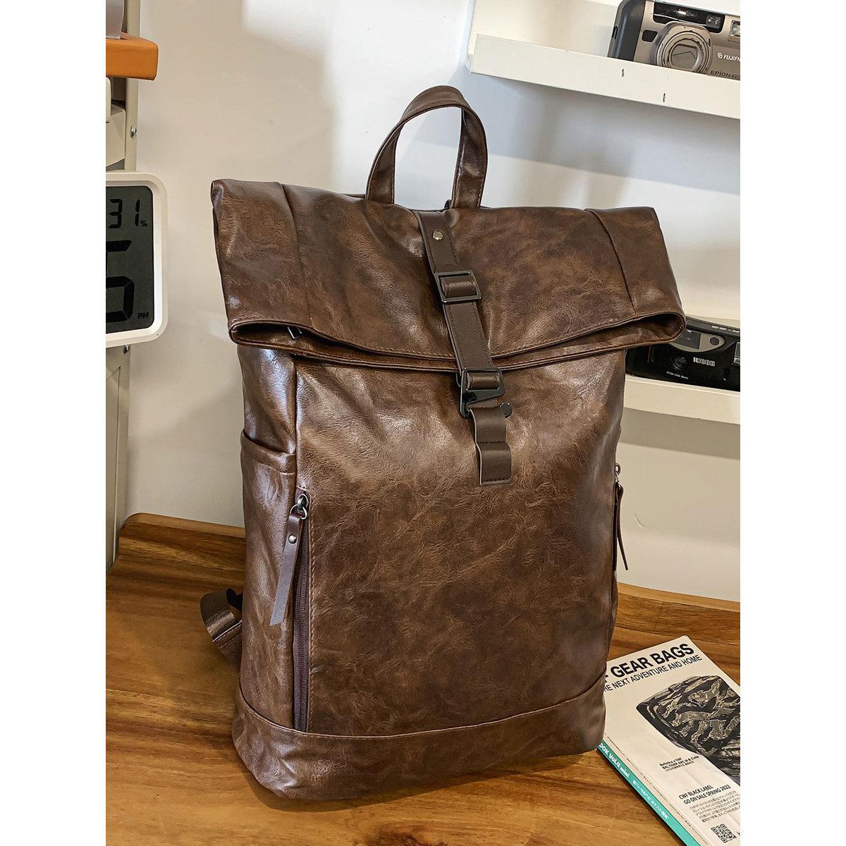Take Two Coffee Brown Leather Flap Closure Backpack-men-bags-image-5