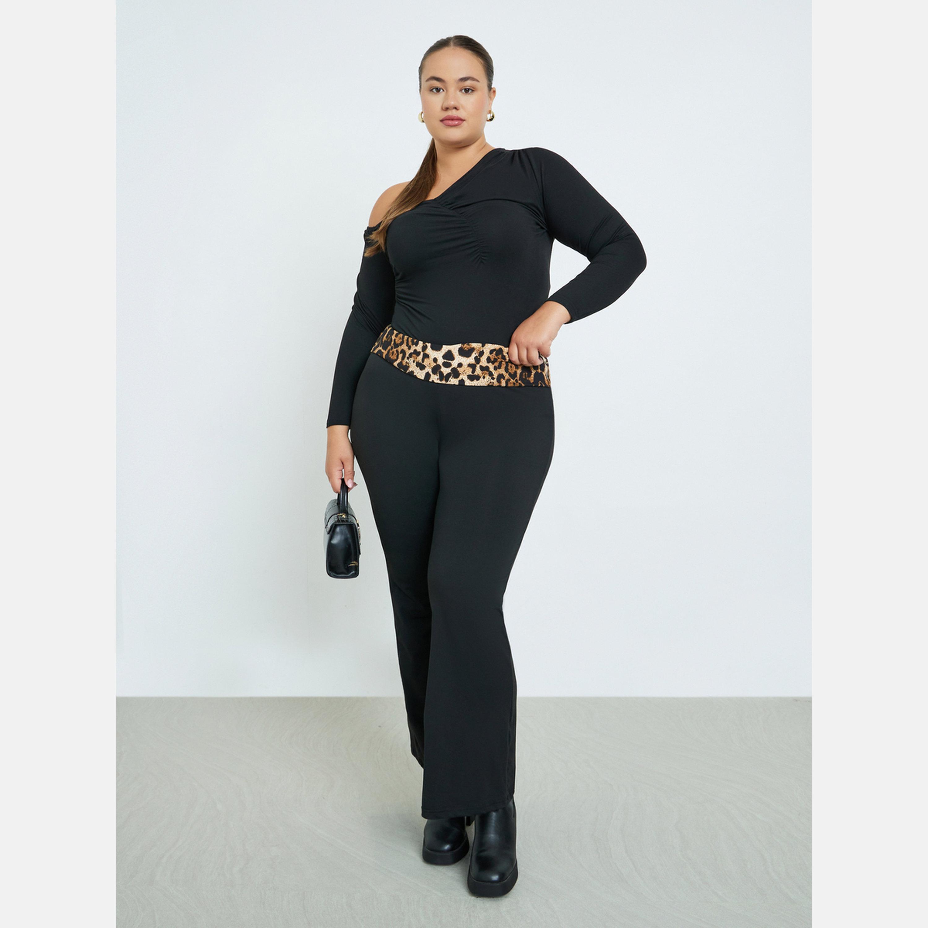 ستايلي - بنطال ضيق أسود بنقشة جلد الفهد بحجم كبير-women-clothing-bottoms-leggings-image-2