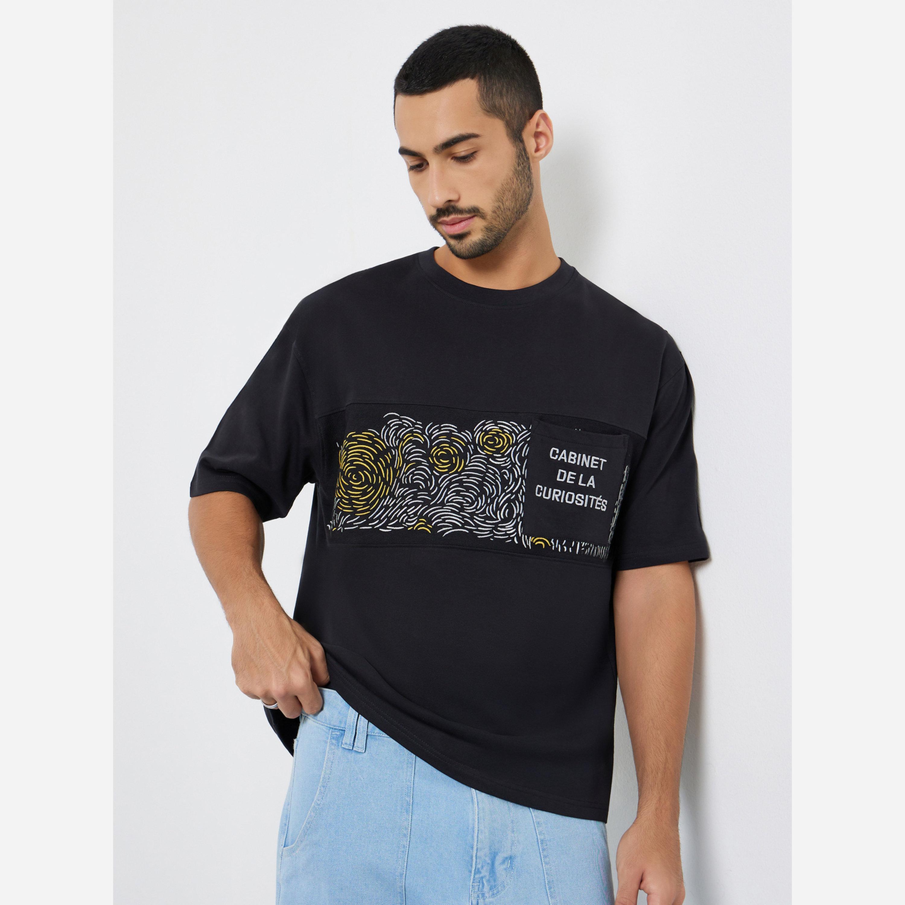 Styli Men Black Graphic Print Oversized T-Shirt-men-clothing-tshirtsandpolos-tshirts-image-1