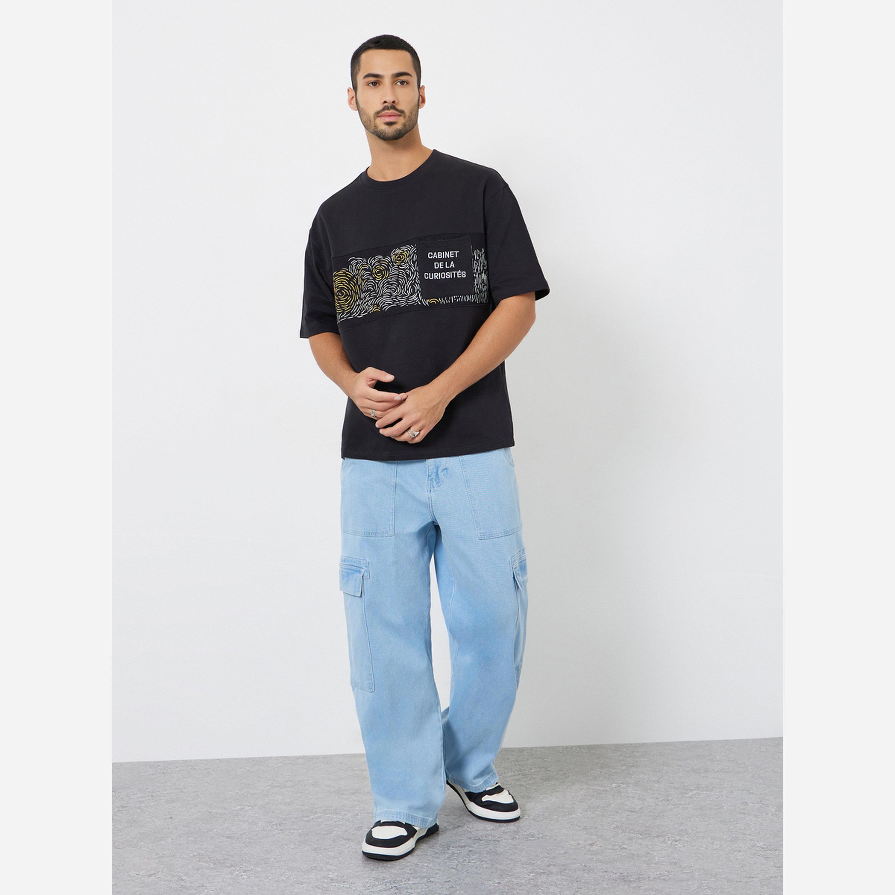 ستايلي - تيشيرت رجالي لون أسود طبعة رسومات مقاس واسع-men-clothing-tshirtsandpolos-tshirts-image-2
