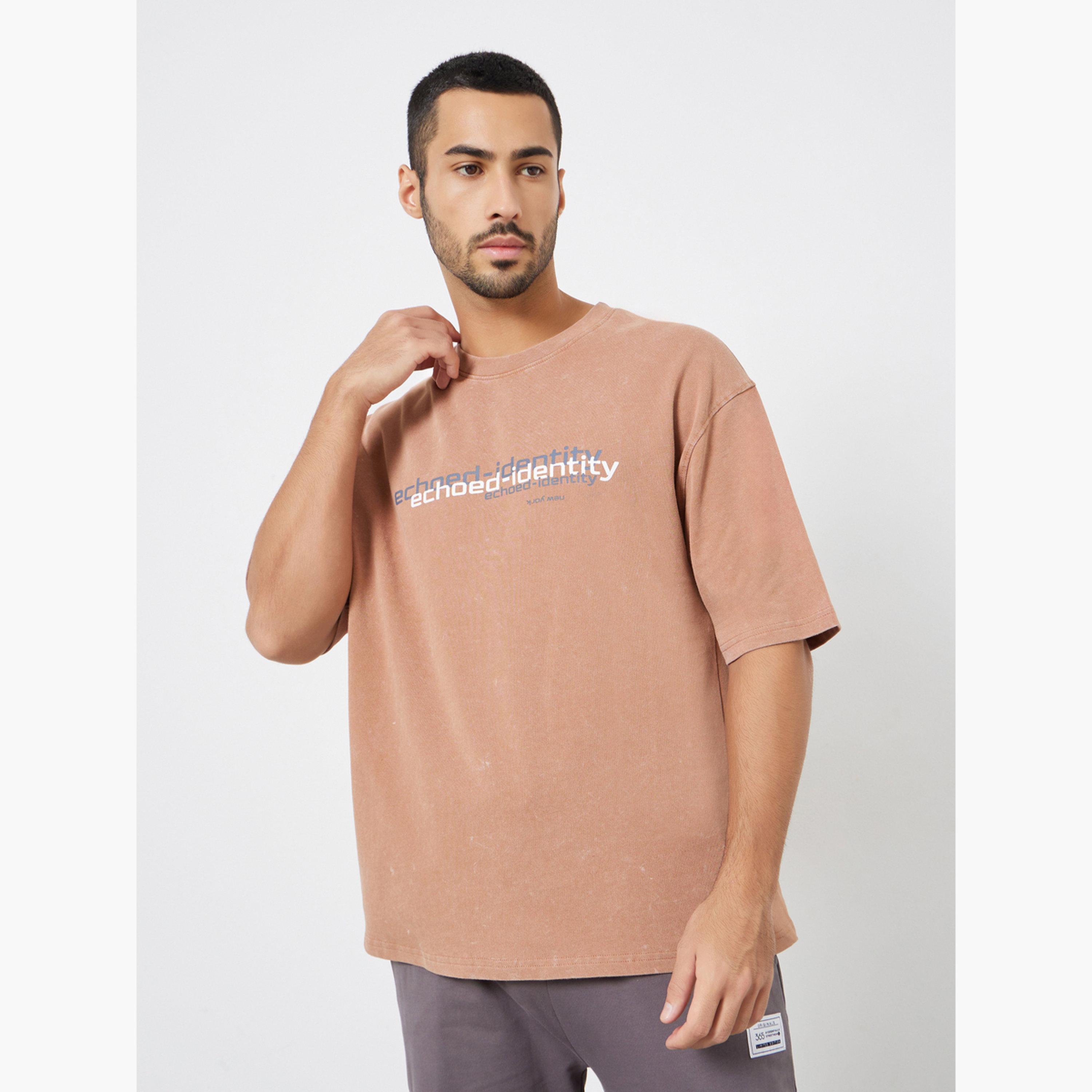Styli Men Coffee Brown Slogan Print Oversized T-Shirt-men-clothing-tshirtsandpolos-tshirts-image-1