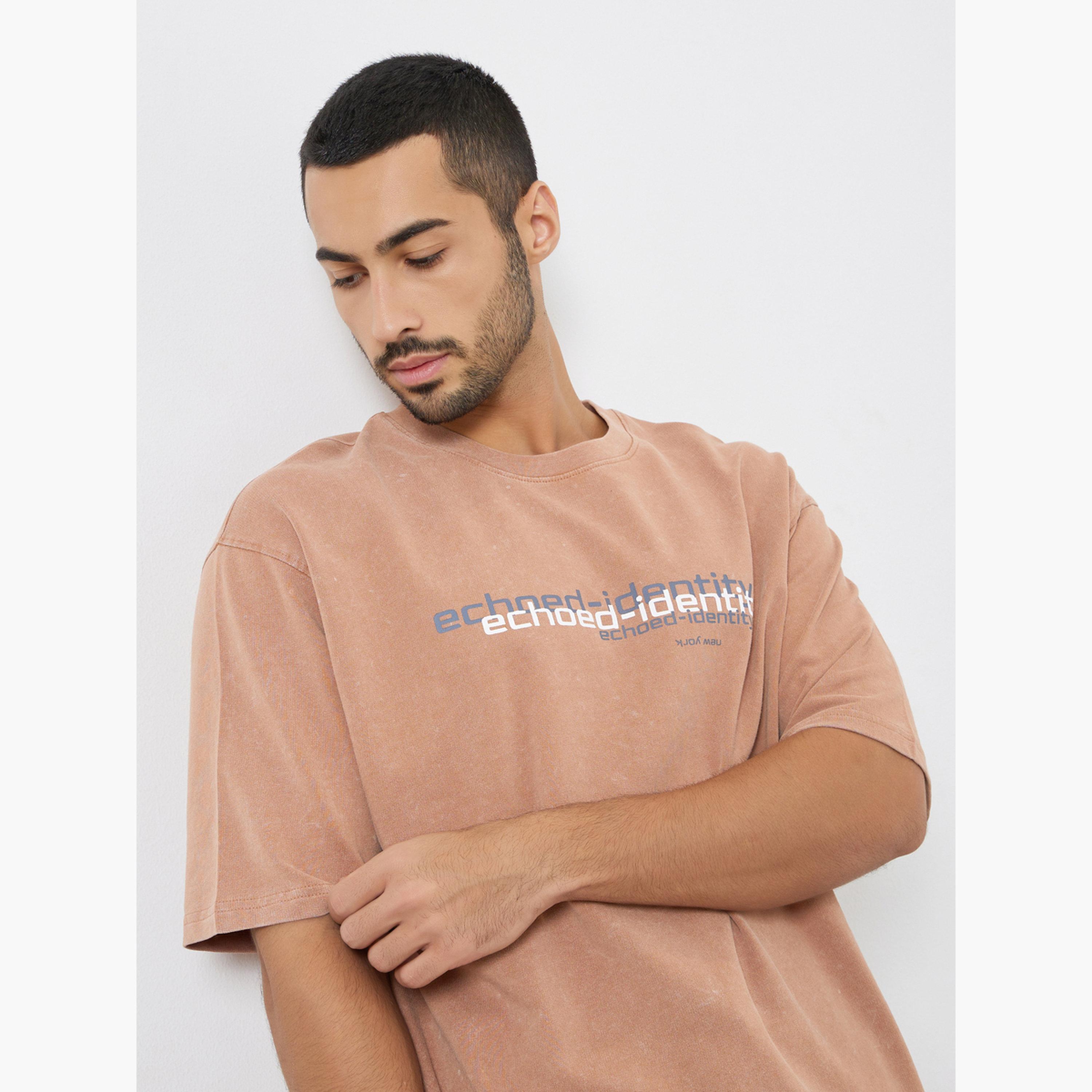 Styli Men Coffee Brown Slogan Print Oversized T-Shirt-men-clothing-tshirtsandpolos-tshirts-image-3