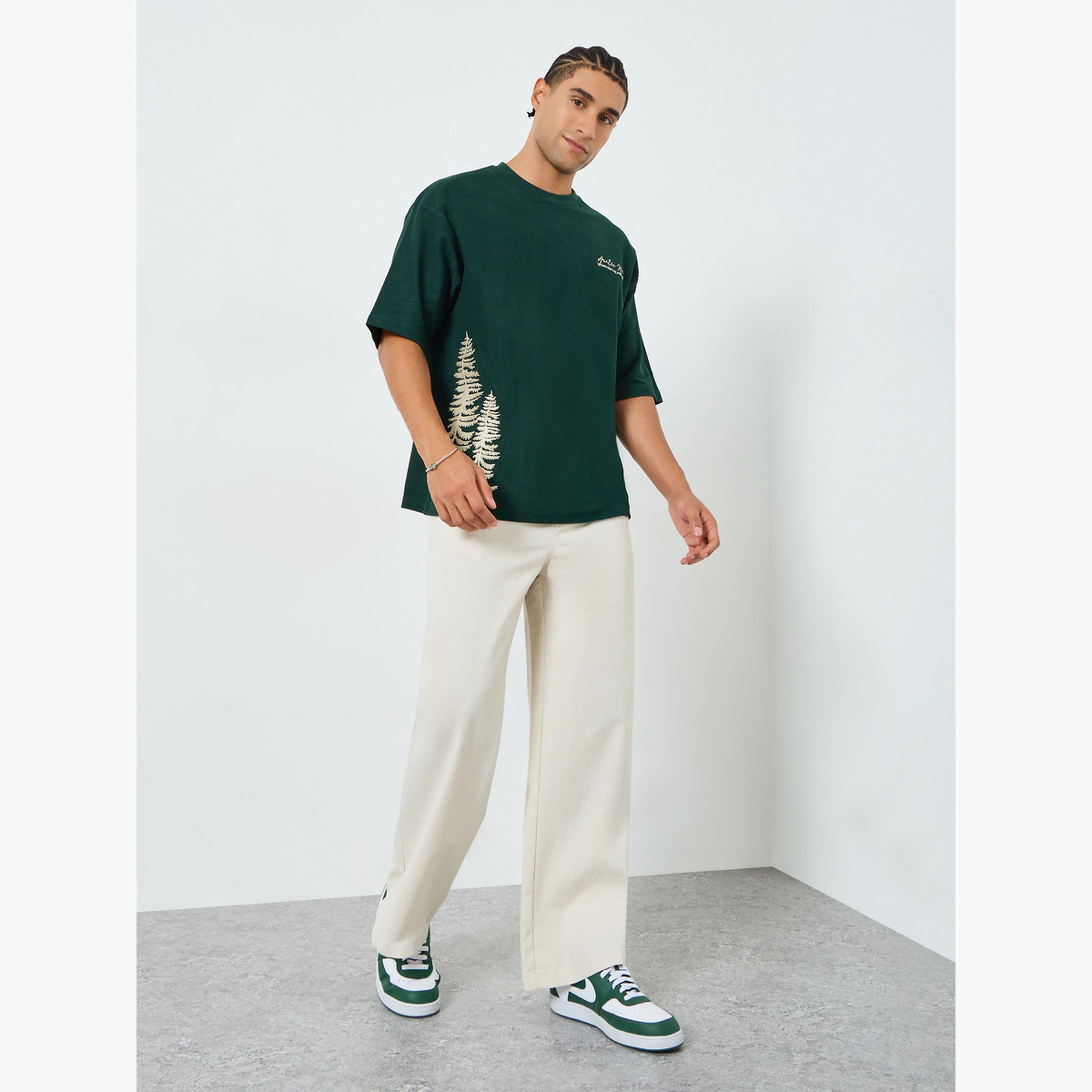 Styli Men Green Embroidered Graphic T-Shirt-men-clothing-tshirtsandpolos-tshirts-image-2