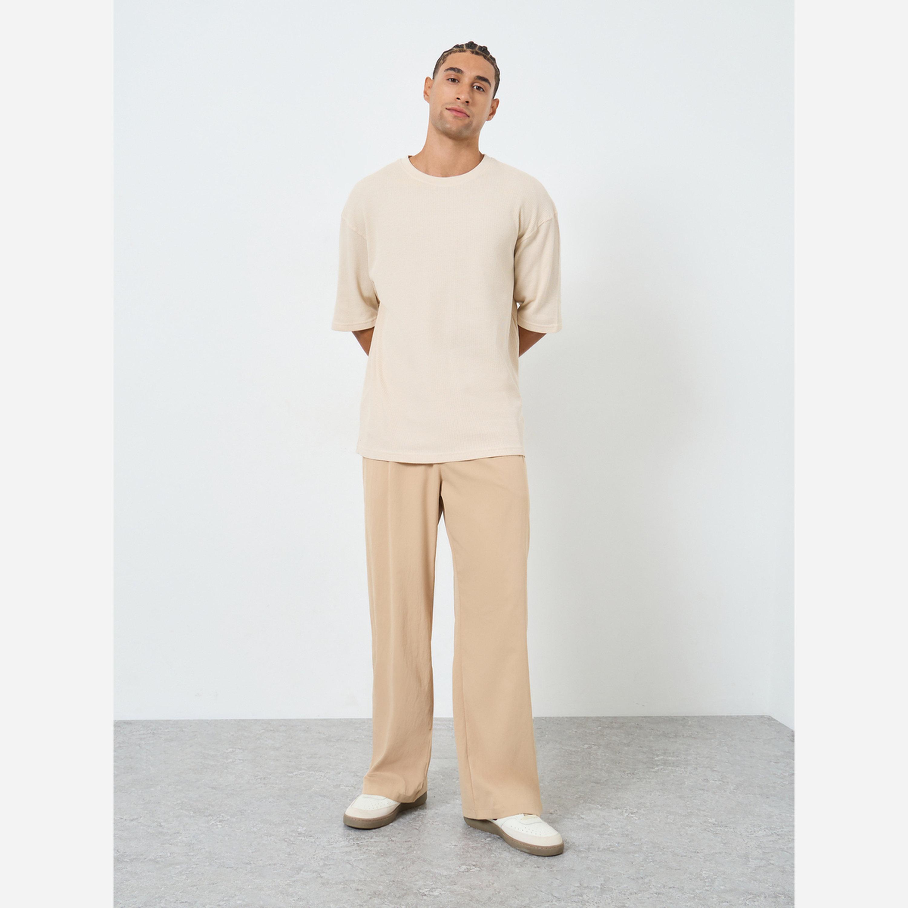 Styli Men Beige Waffle Knit Oversized T-Shirt-men-clothing-tshirtsandpolos-tshirts-image-2
