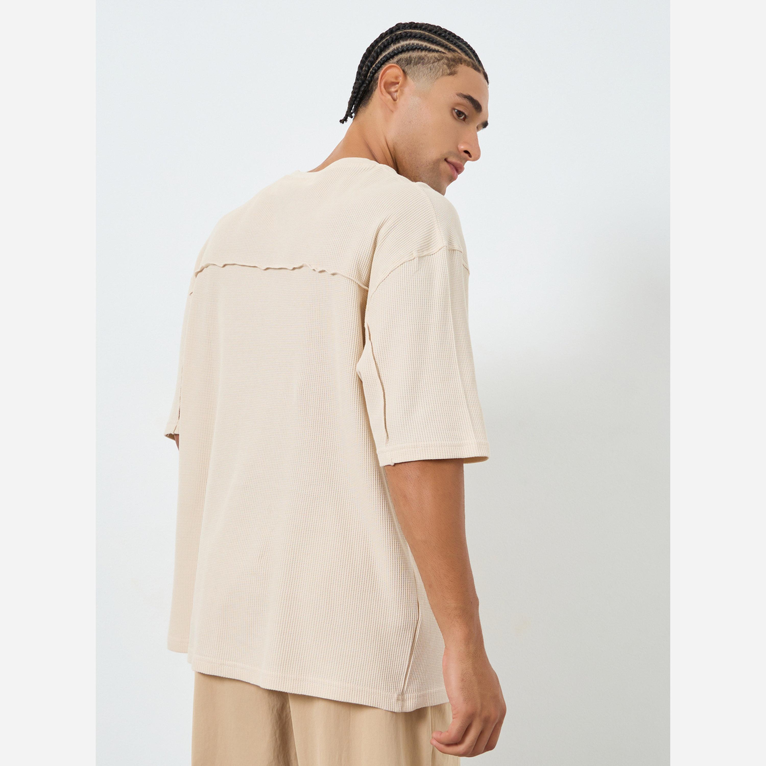 Styli Men Beige Waffle Knit Oversized T-Shirt-men-clothing-tshirtsandpolos-tshirts-image-4