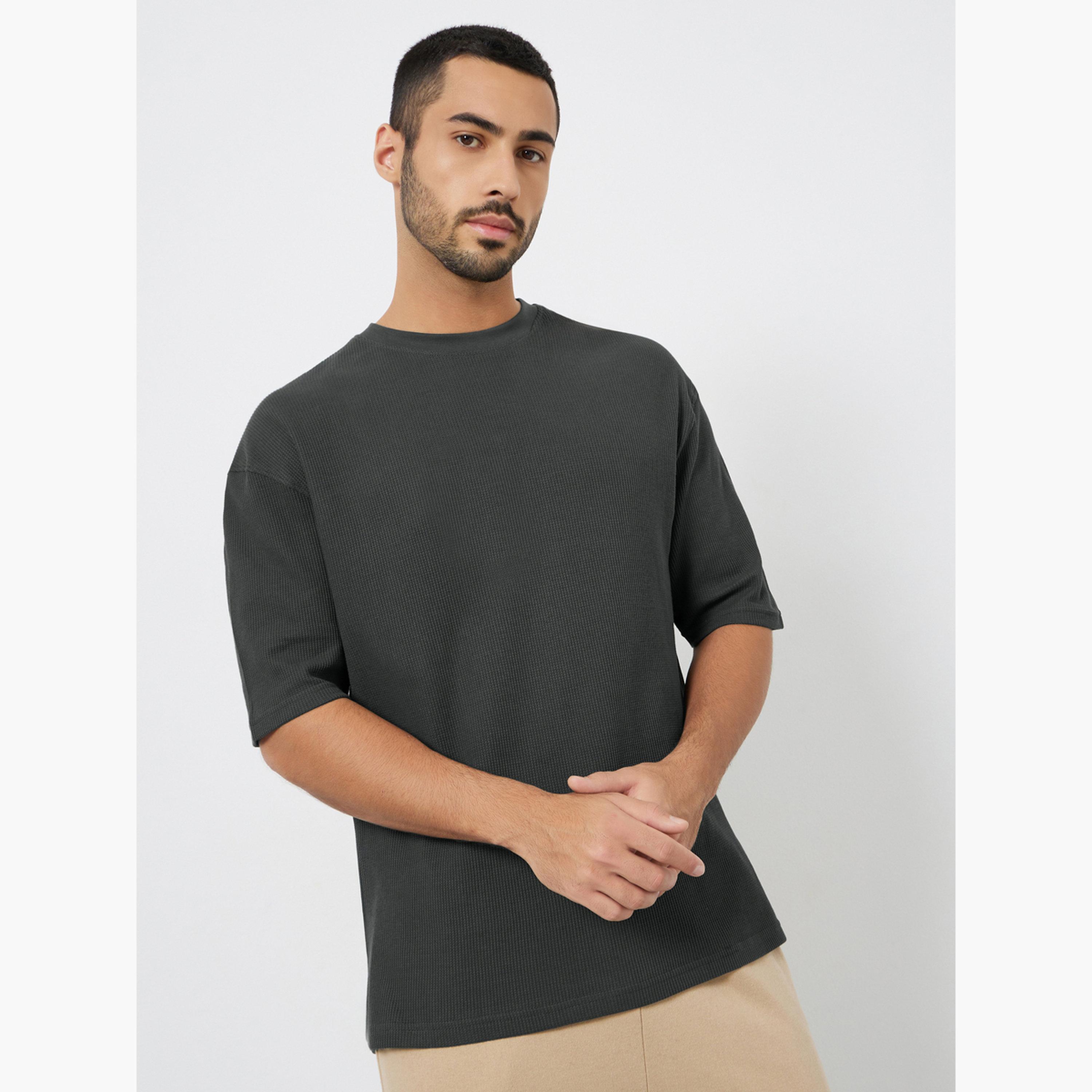 Styli Men Charcoal Waffle Knit Oversized T-Shirt-men-clothing-tshirtsandpolos-tshirts-image-1