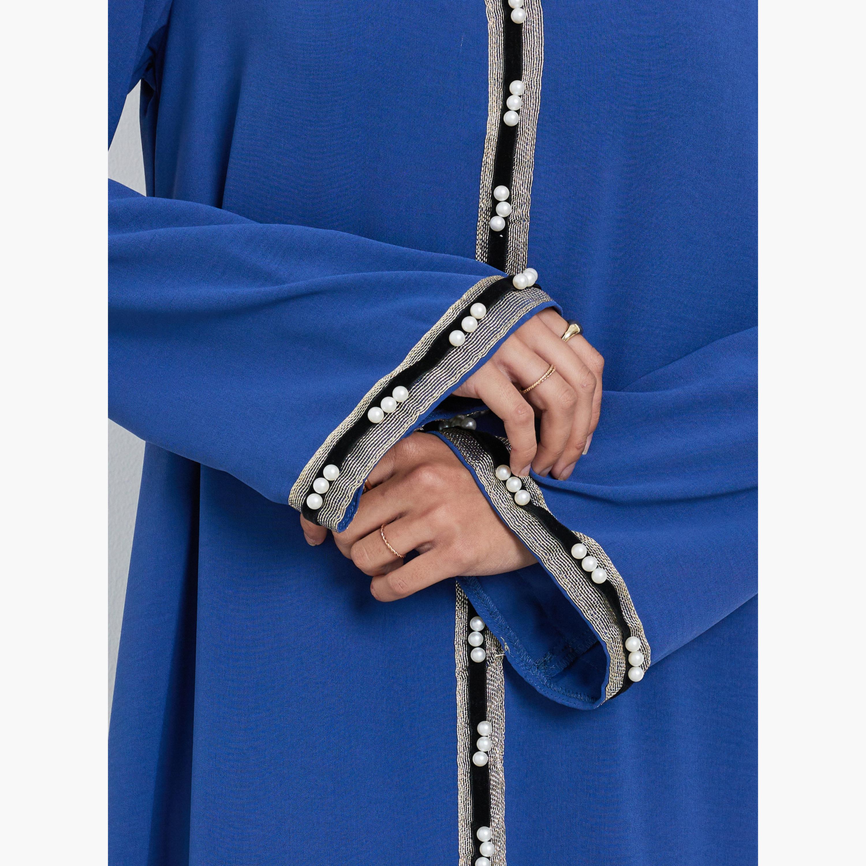 Styli Blue Lace Detail A-Line Jalabiya-women-arabicclothing-jalabiyas-image-4