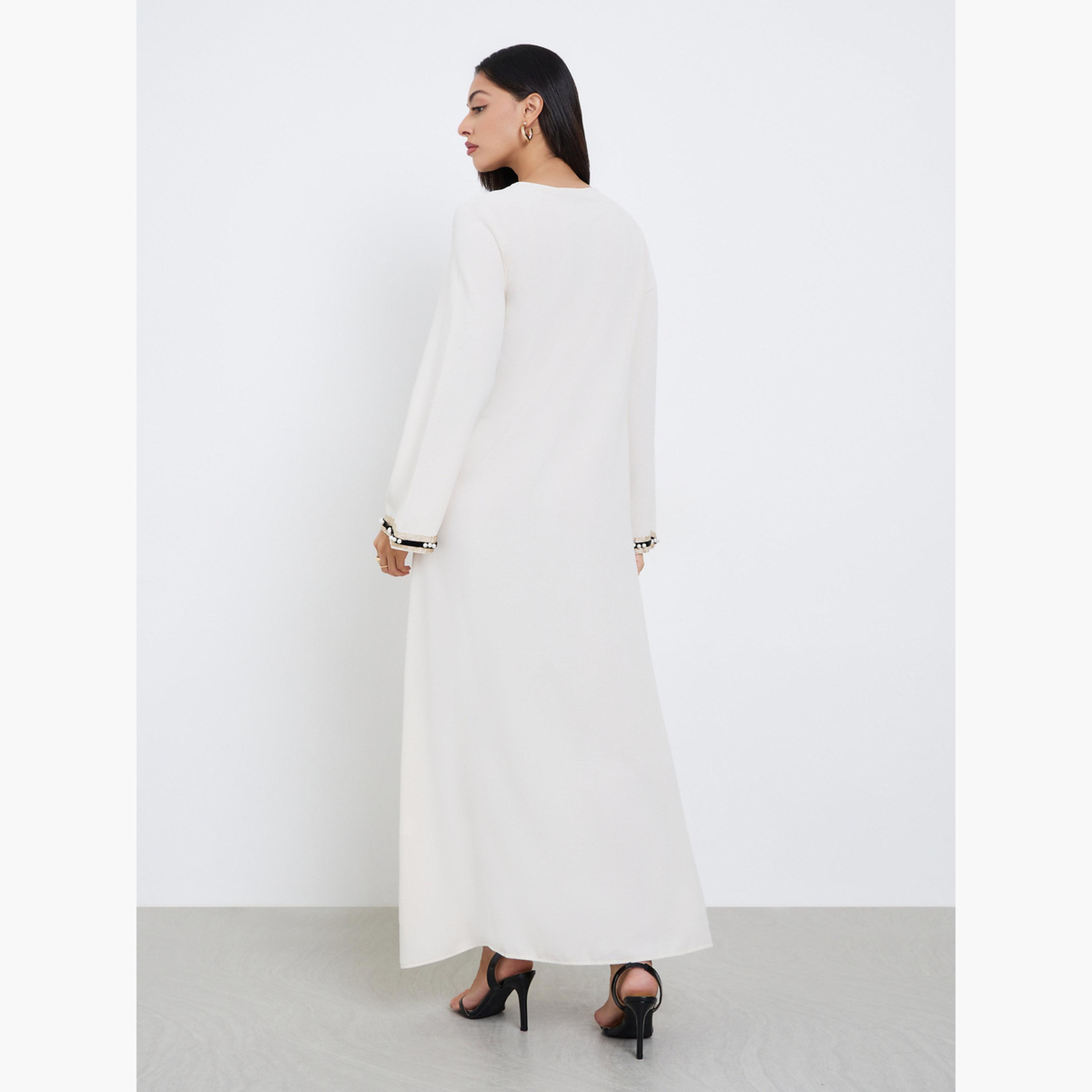 ستايلي - جلابية كريمية بتفاصيل دانتيل على شكل حرف A-women-arabicclothing-jalabiyas-image-4