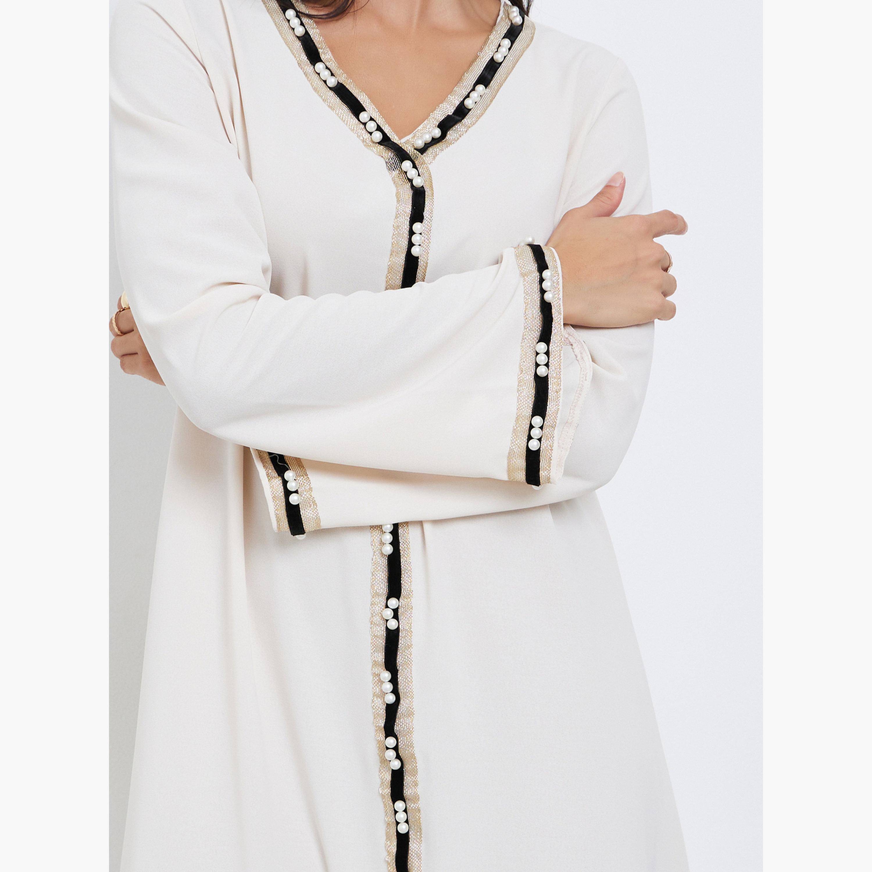 Styli Cream Lace Detail A-Line Jalabiya-women-arabicclothing-jalabiyas-image-5