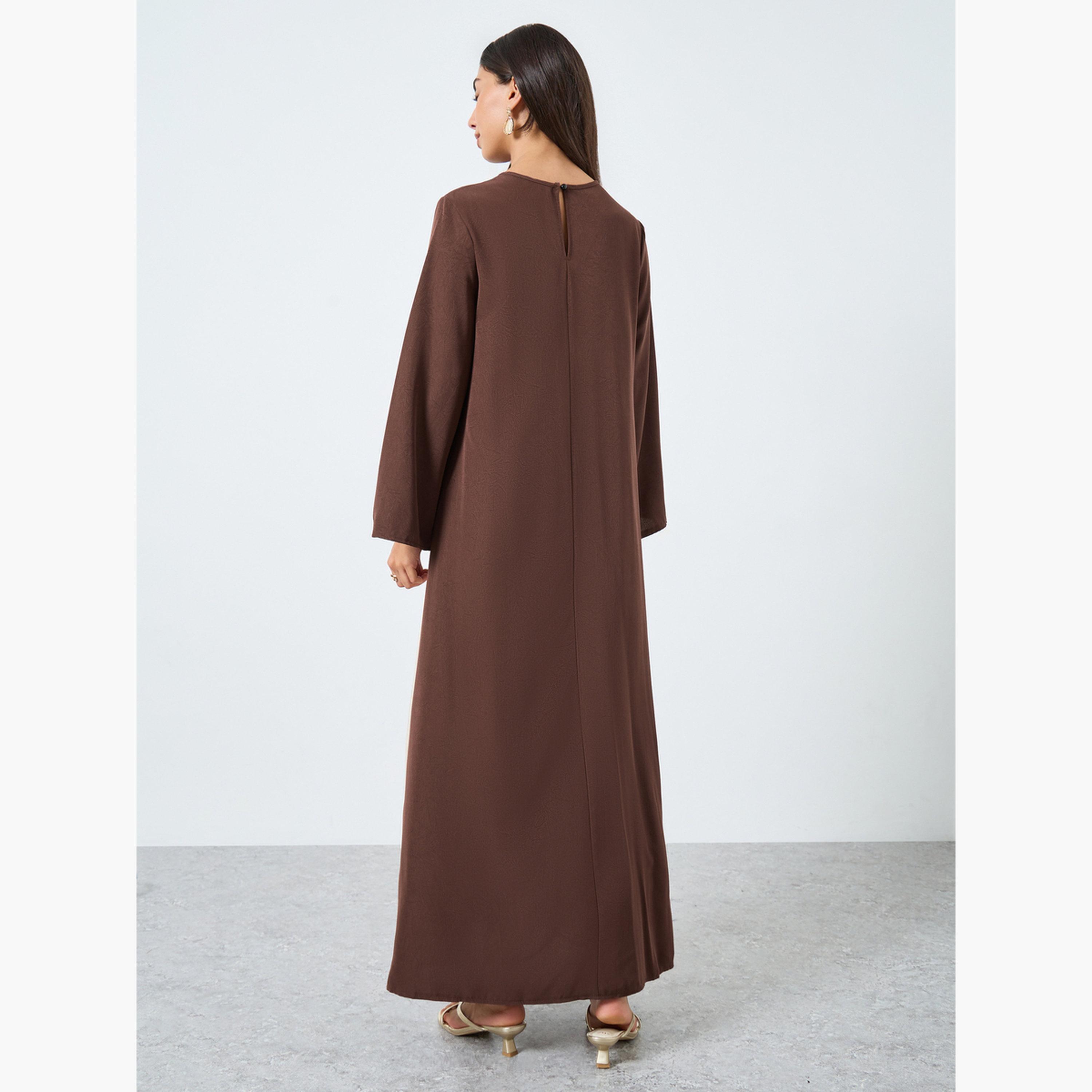 Styli Brown Floral Lace A-Line Jalabiya-women-arabicclothing-jalabiyas-image-4