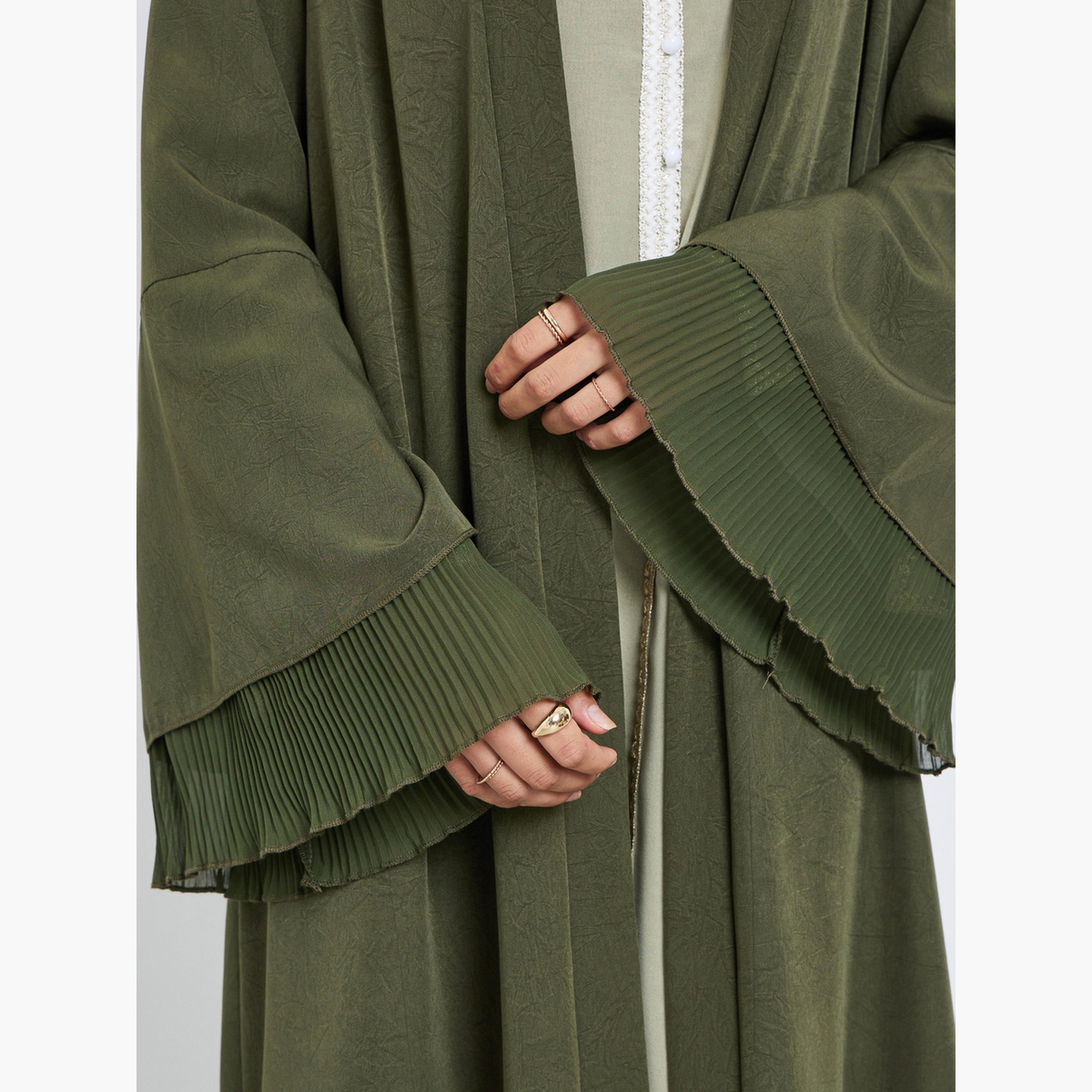 Styli Olive Flared Sleeve Abaya with Plisse Detail-women-arabicclothing-abayas-image-4