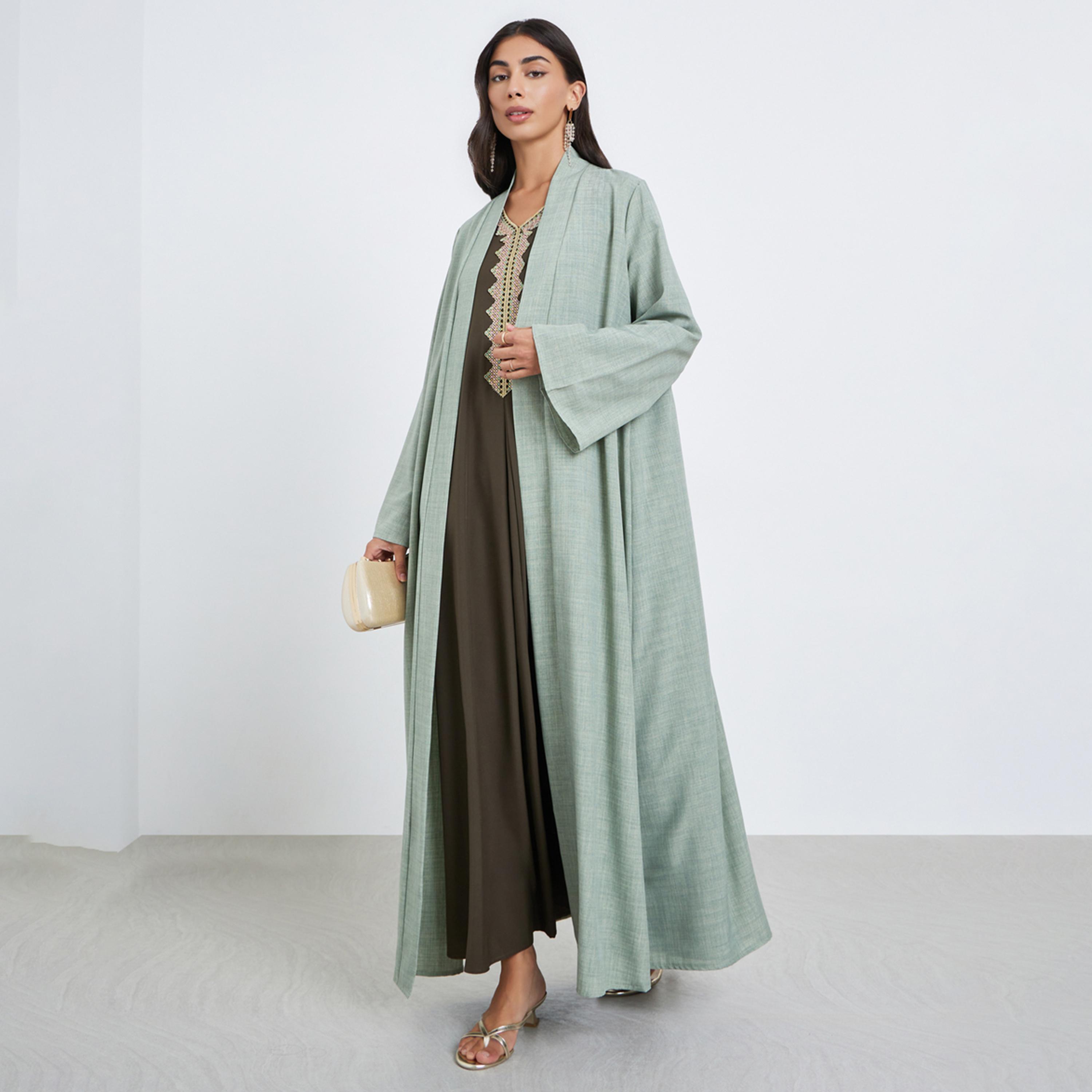 ستايلي - عباية خضراء مفتوحة من الأمام-women-arabicclothing-abayas-image-1