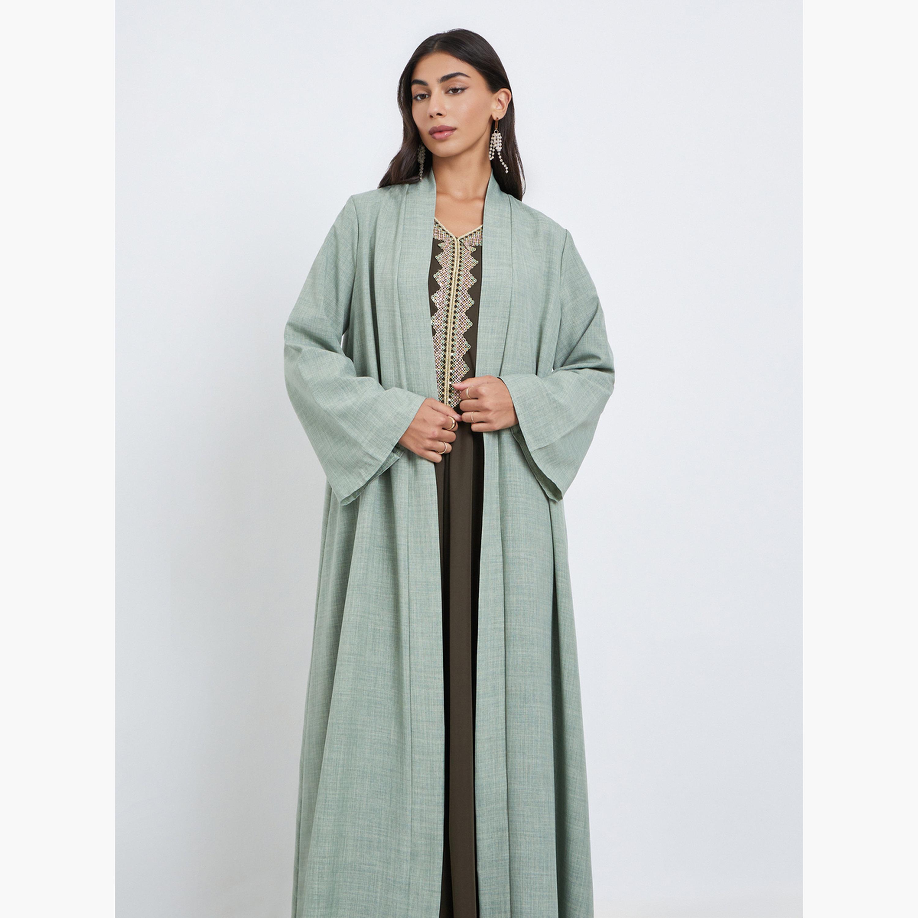 Styli Green Open Front Abaya-women-arabicclothing-abayas-image-2