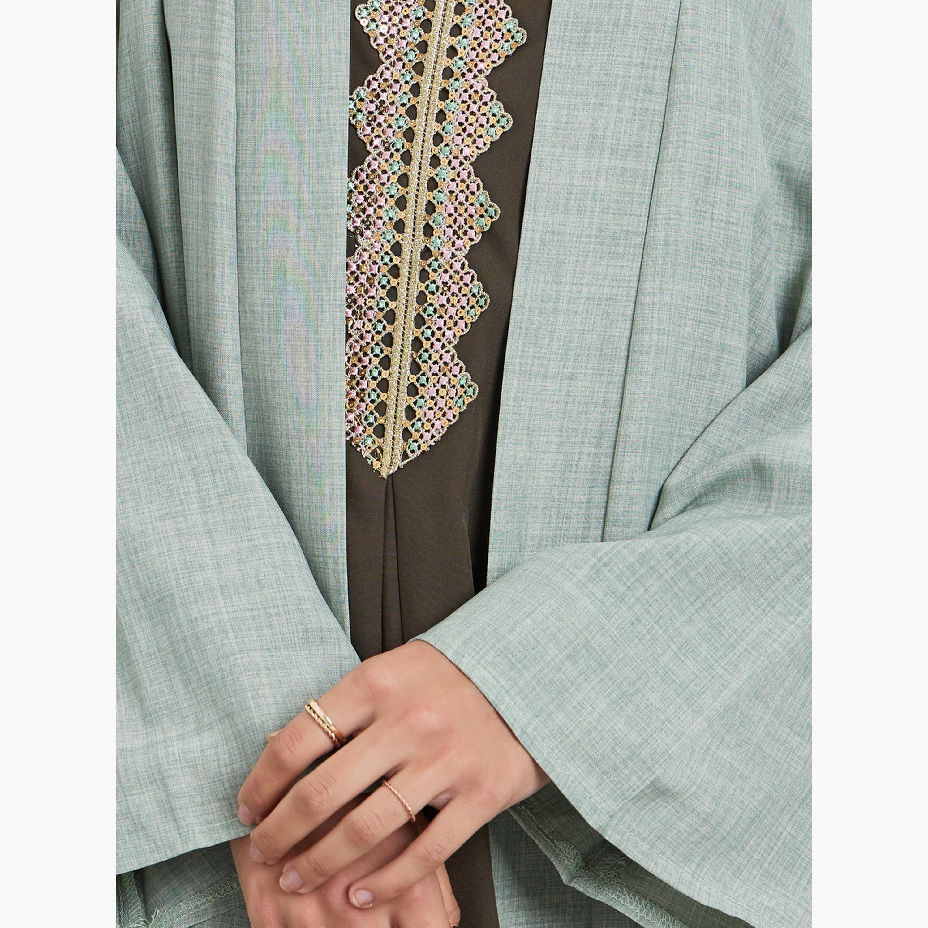 ستايلي - عباية خضراء مفتوحة من الأمام-women-arabicclothing-abayas-image-4