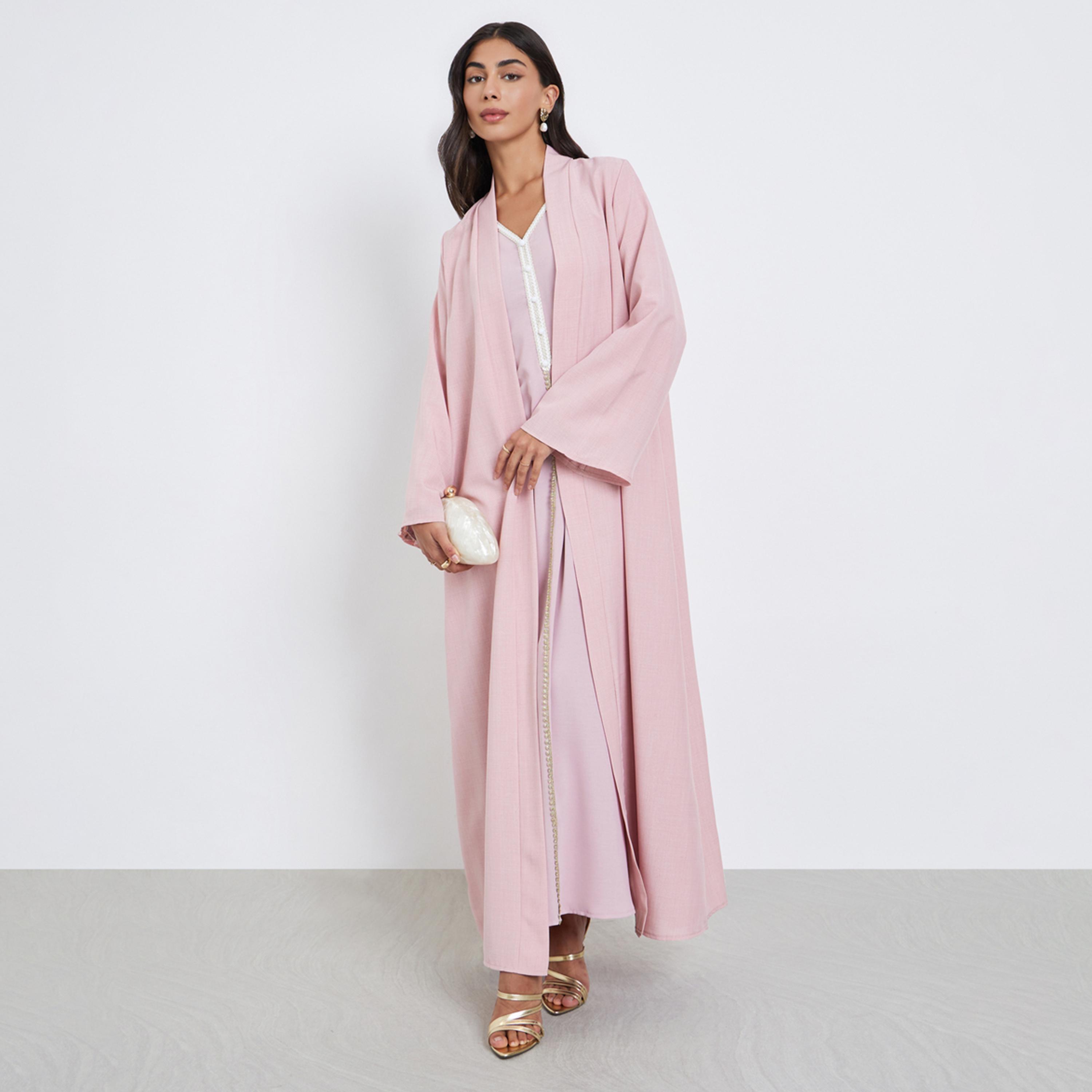 Amirah X Styli Pink Open Front Abaya-women-arabicclothing-abayas-image-1
