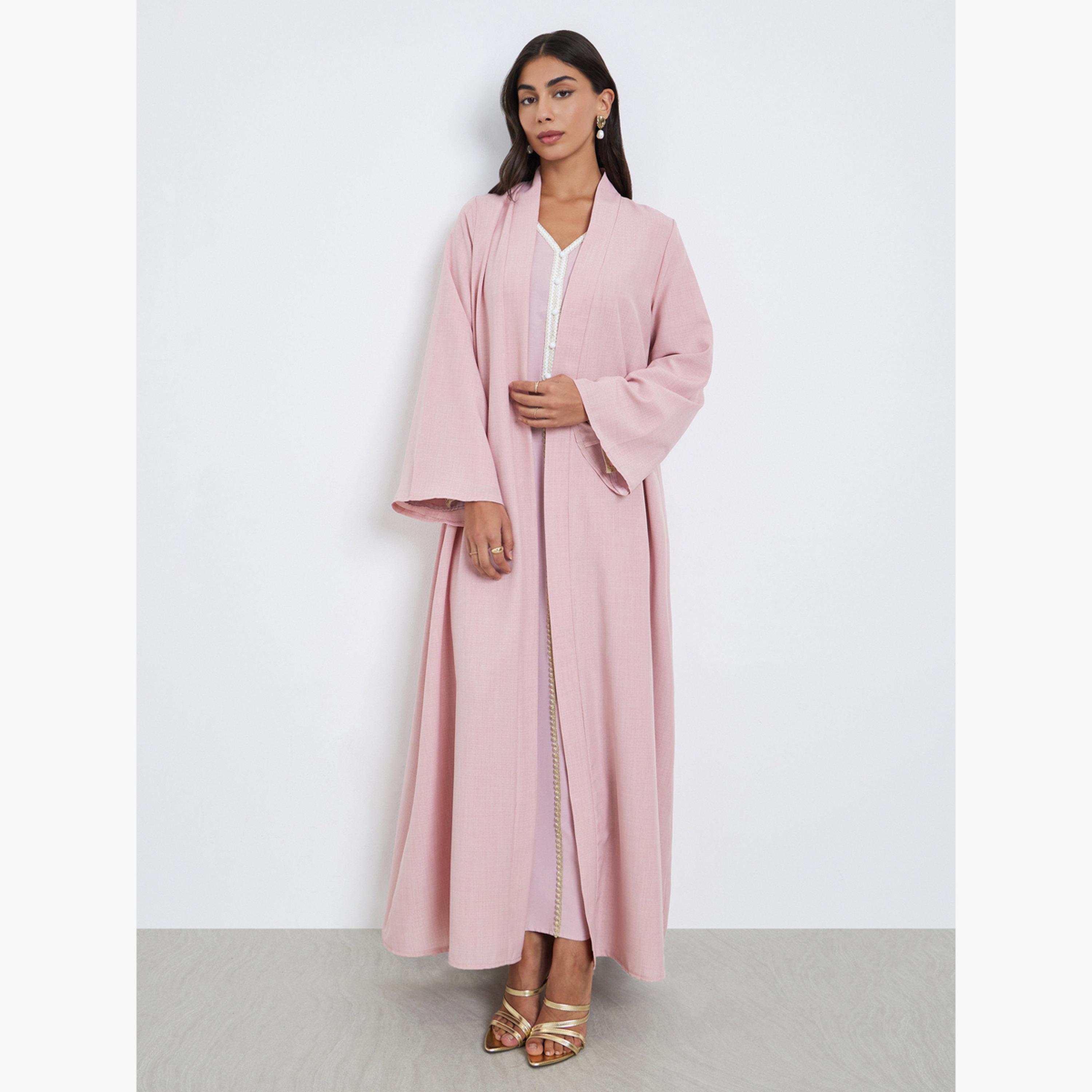 Amirah X Styli Pink Open Front Abaya-women-arabicclothing-abayas-image-2