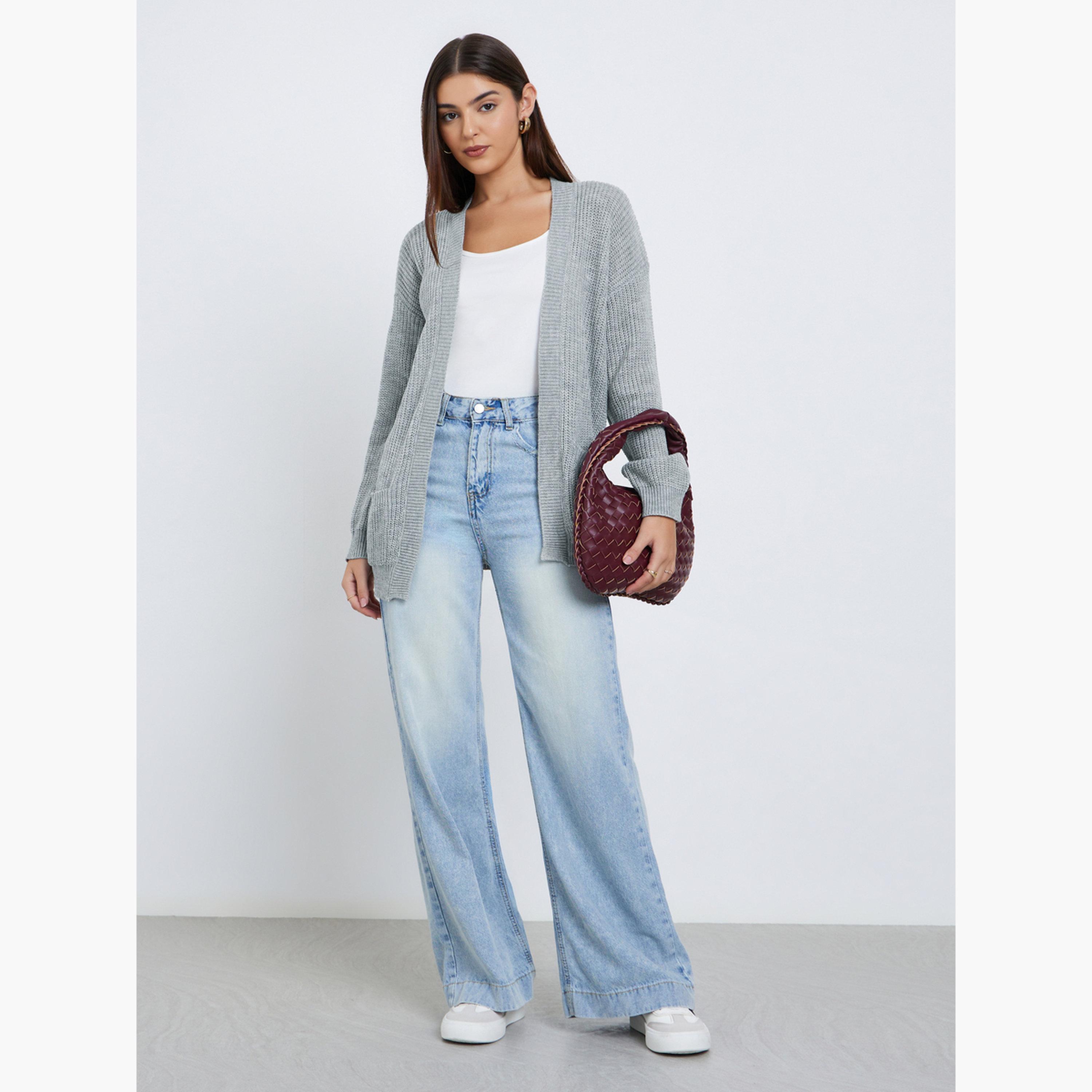 Styli Women Grey Longline Front Open Cardigan-women-clothing-cardigansandjumpers-cardigans-image-2