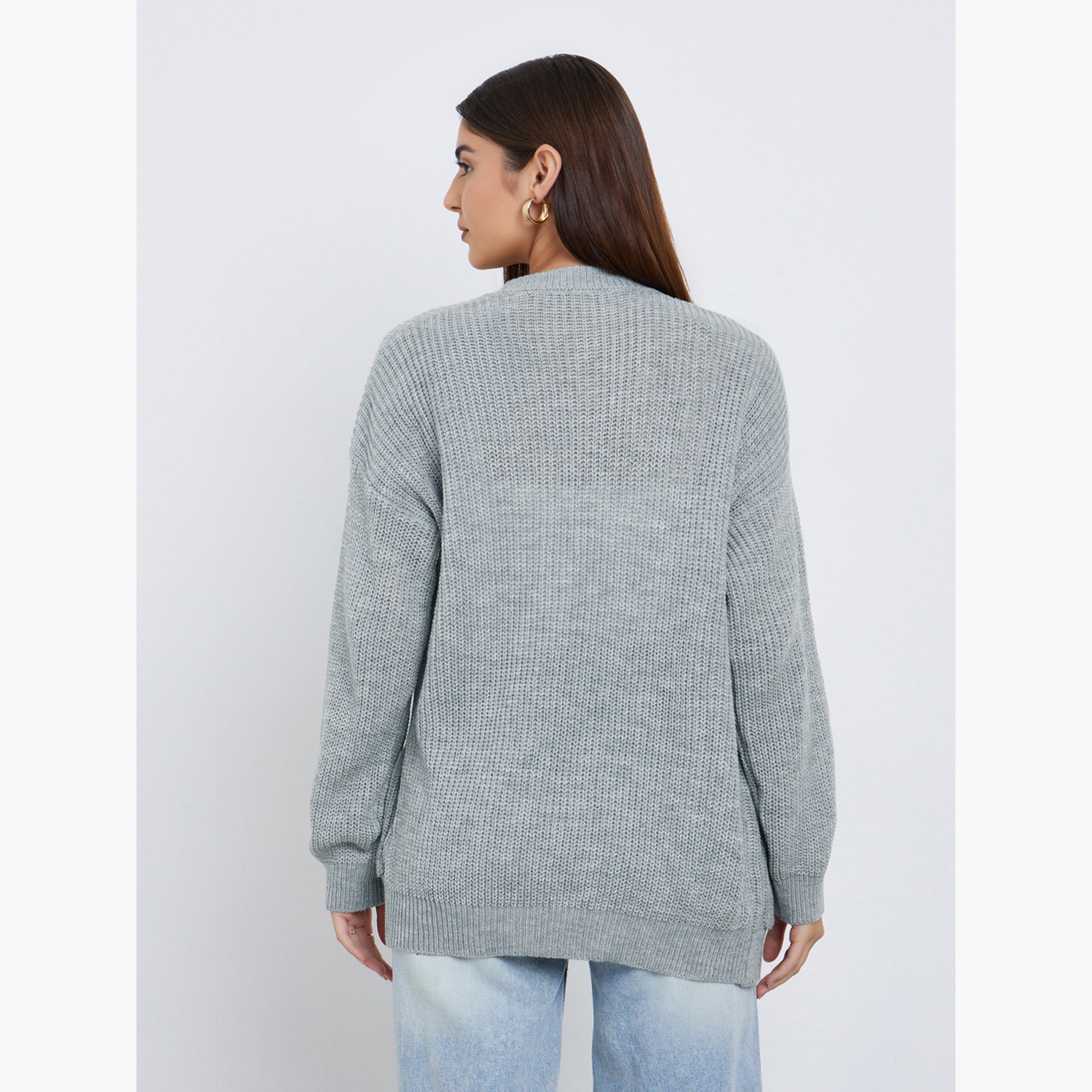 Styli Women Grey Longline Front Open Cardigan-women-clothing-cardigansandjumpers-cardigans-image-3