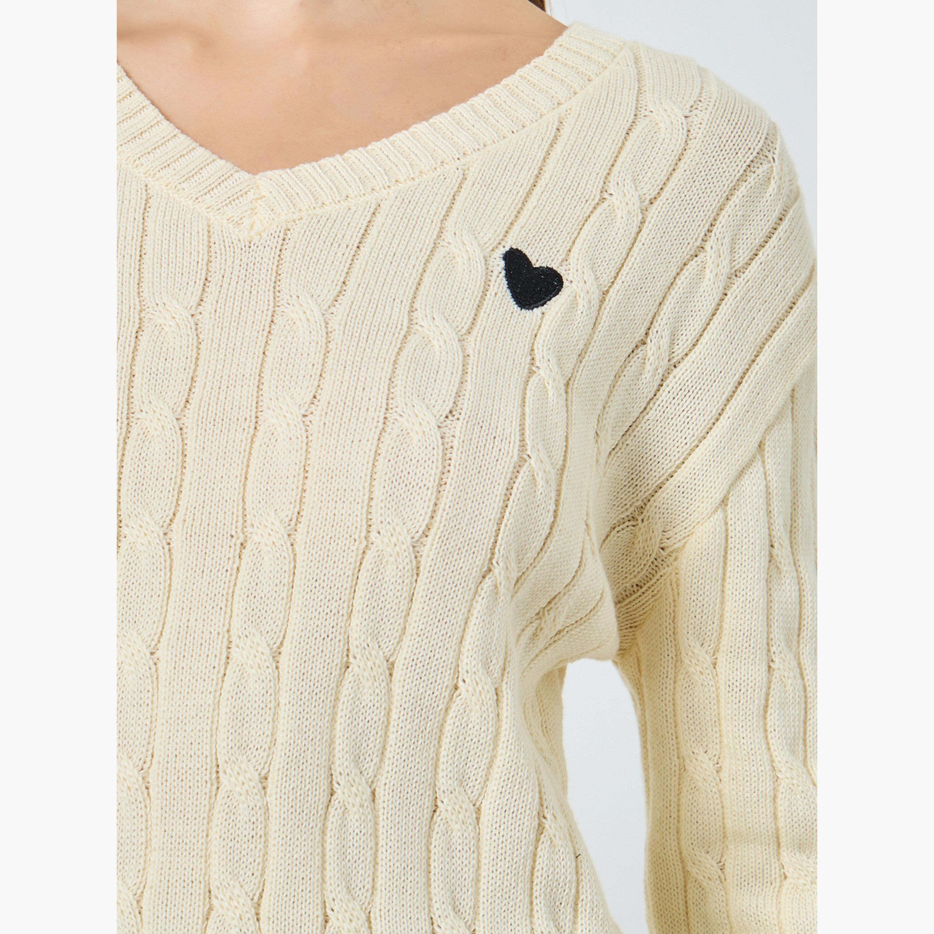 Styli Women Beige Cable Knit V-Neck Sweater-women-clothing-cardigansandjumpers-jumpers-image-5