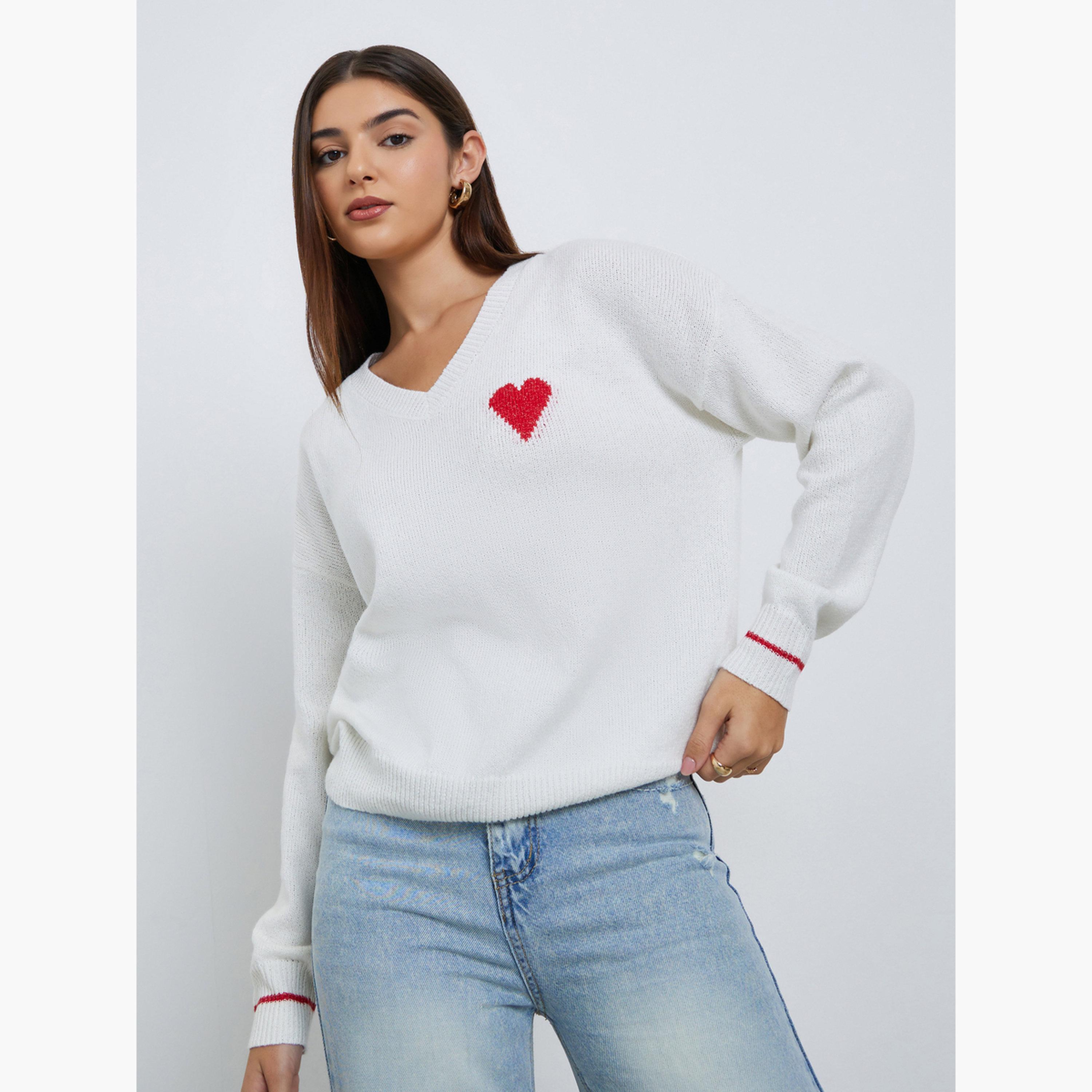 ستايلي - سترة محبوكة نقشة قلب بقصّة عادية للنساء -women-clothing-cardigansandjumpers-jumpers-image-1