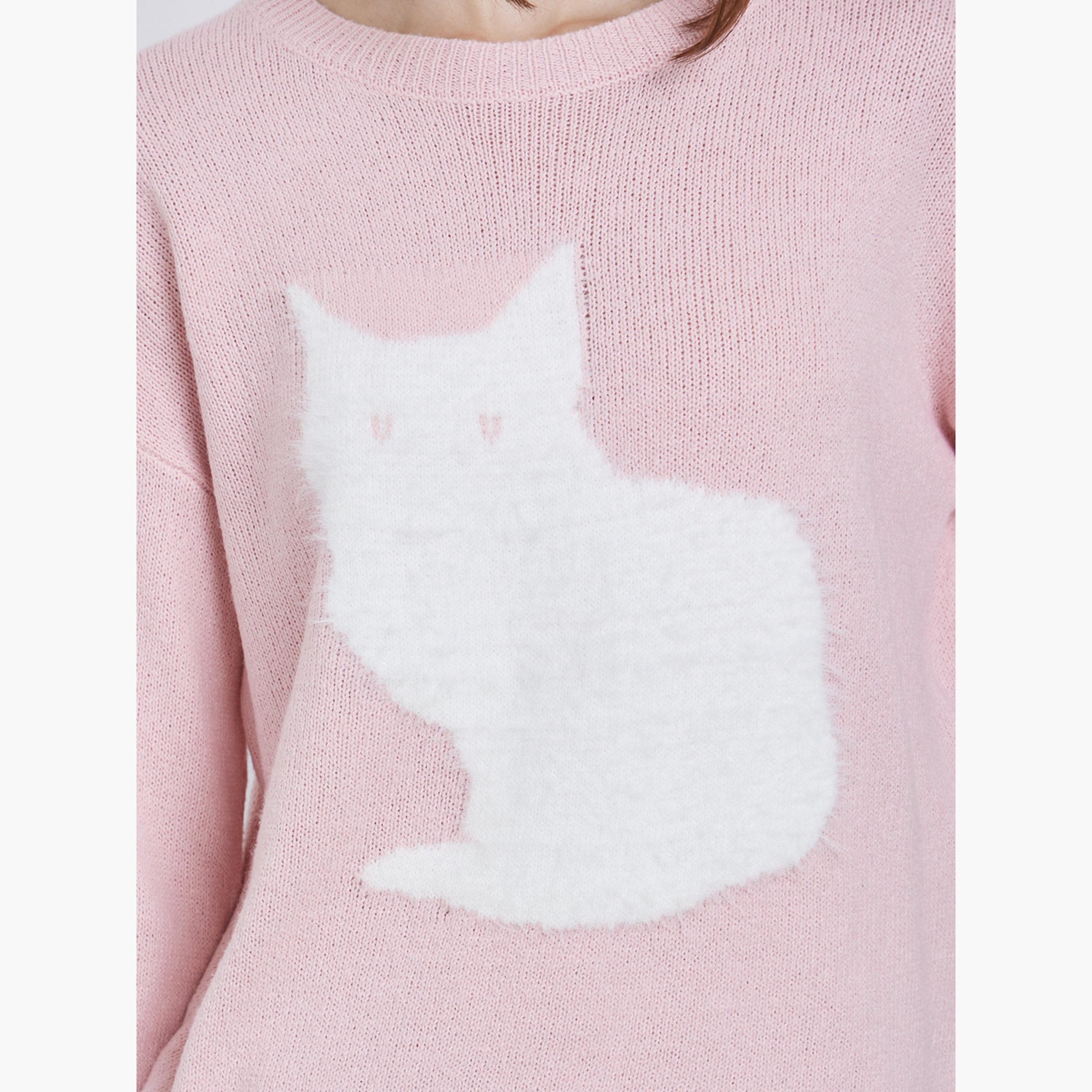 ستايلي - سترة وردية بقصّة عادية ونقشة قطة صغيرة-women-clothing-cardigansandjumpers-jumpers-image-4