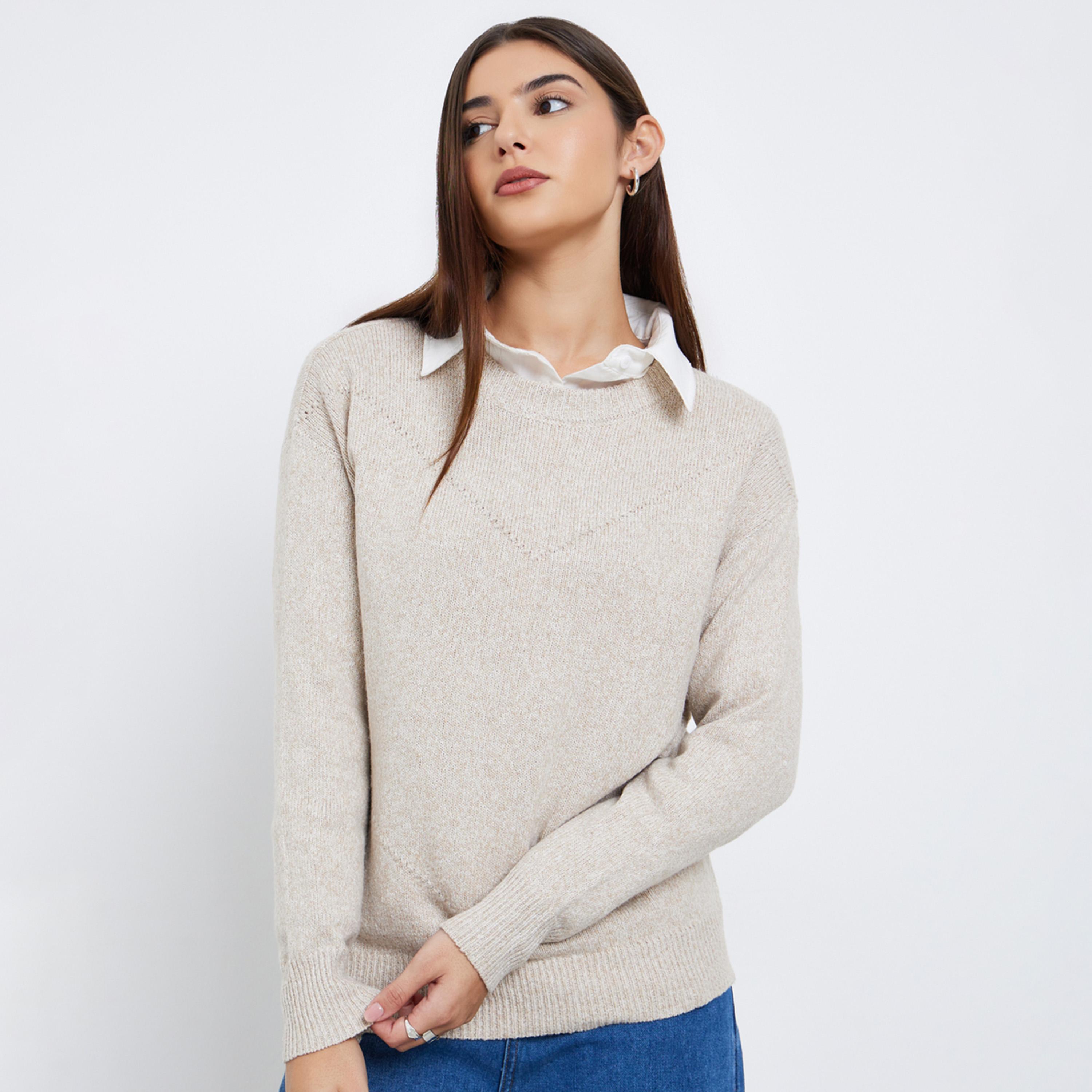 Styli Women Beige Regular Fit Knitted Sweater-women-clothing-cardigansandjumpers-jumpers-image-1