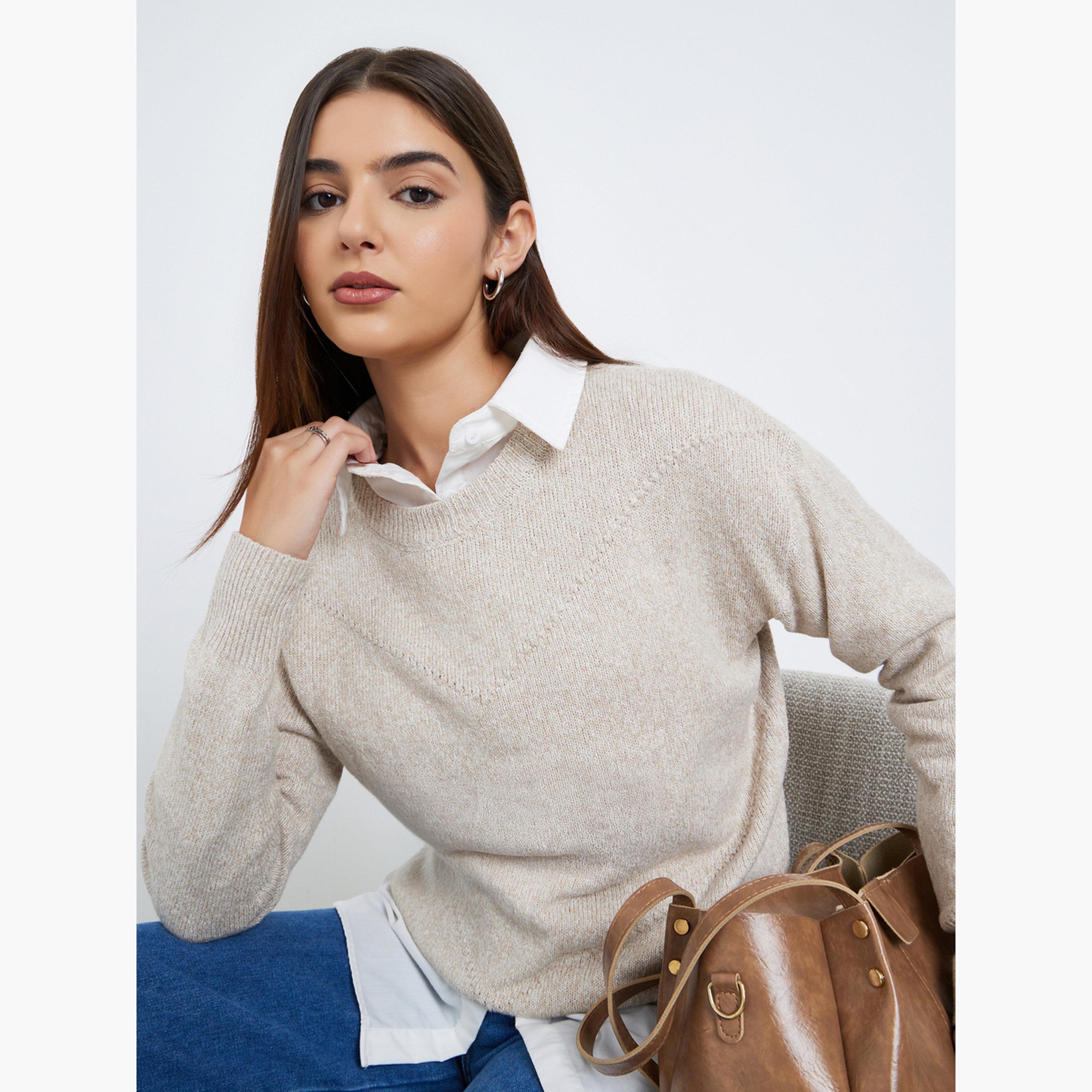 Styli Women Beige Regular Fit Knitted Sweater-women-clothing-cardigansandjumpers-jumpers-image-3