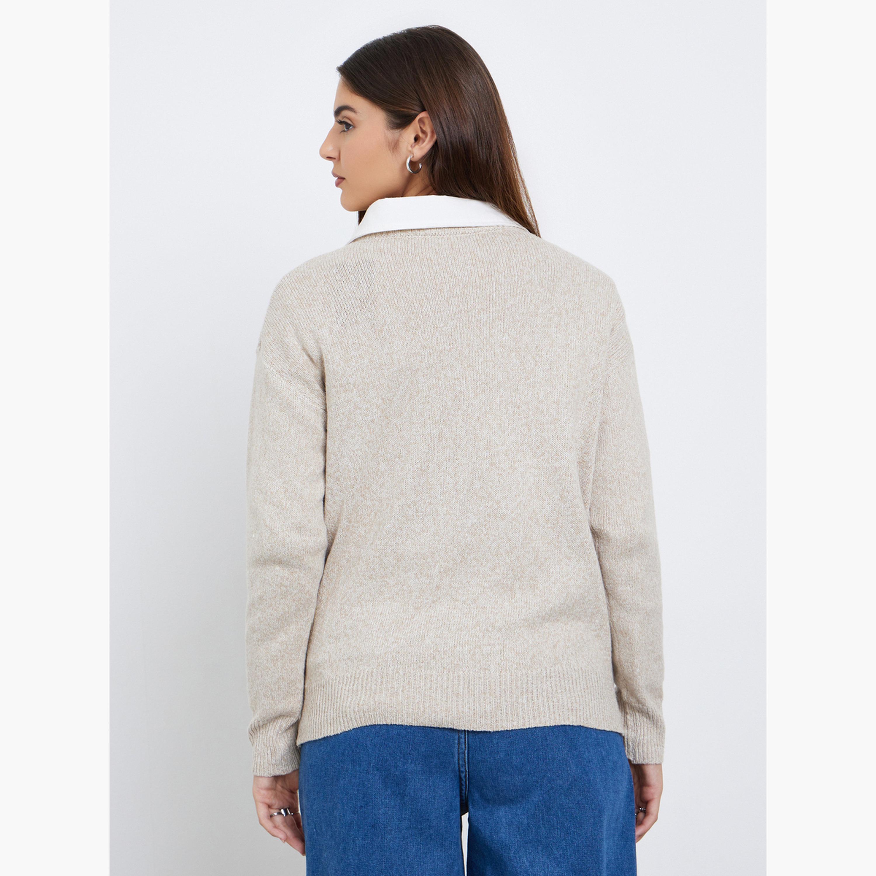 Styli Women Beige Regular Fit Knitted Sweater-women-clothing-cardigansandjumpers-jumpers-image-4