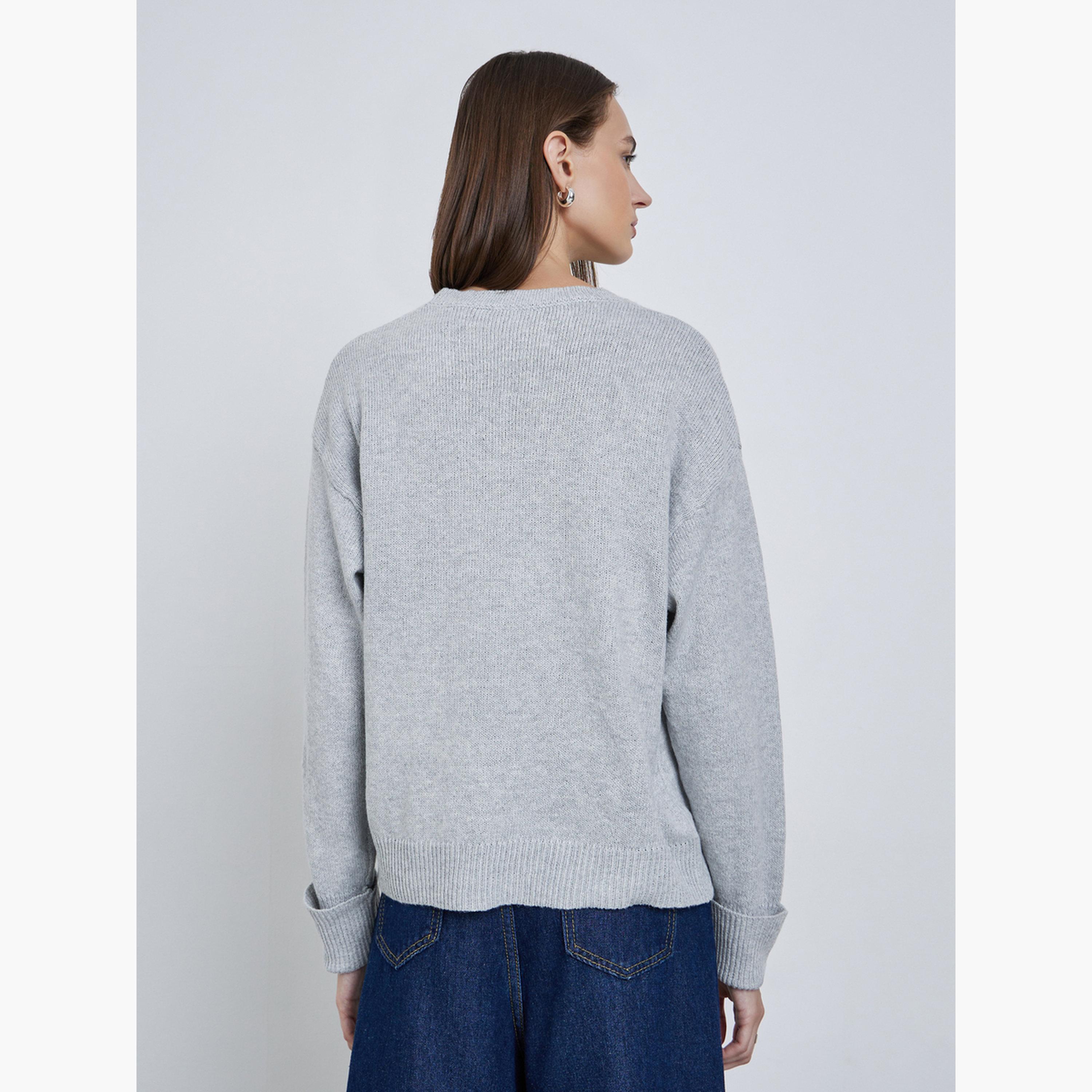 ستايلي - سترة رمادية بقصّة عادية ورقبة دائرية-women-clothing-cardigansandjumpers-jumpers-image-2