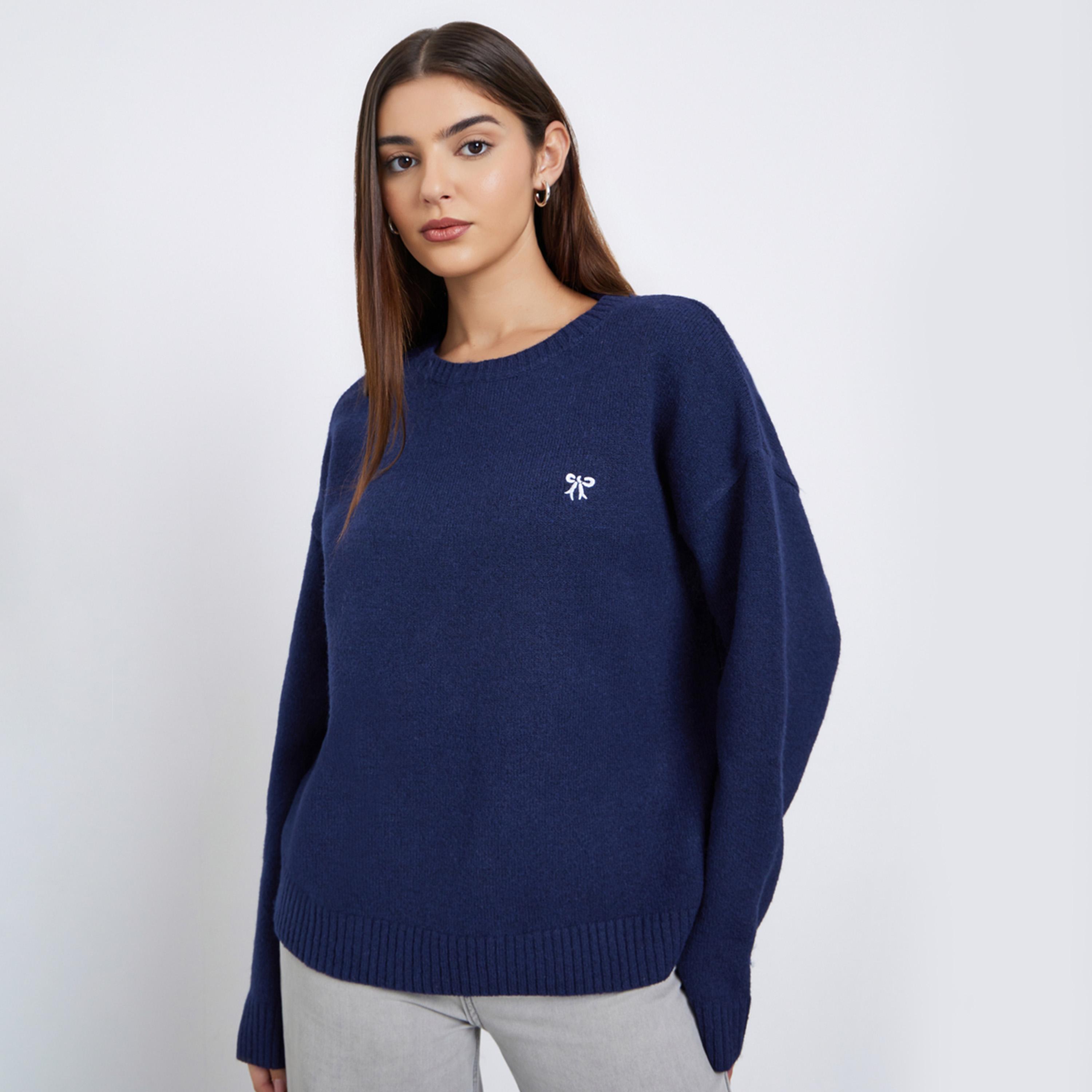 Styli Women Navy Blue Regular Fit Knitted Sweater-women-clothing-cardigansandjumpers-jumpers-image-1
