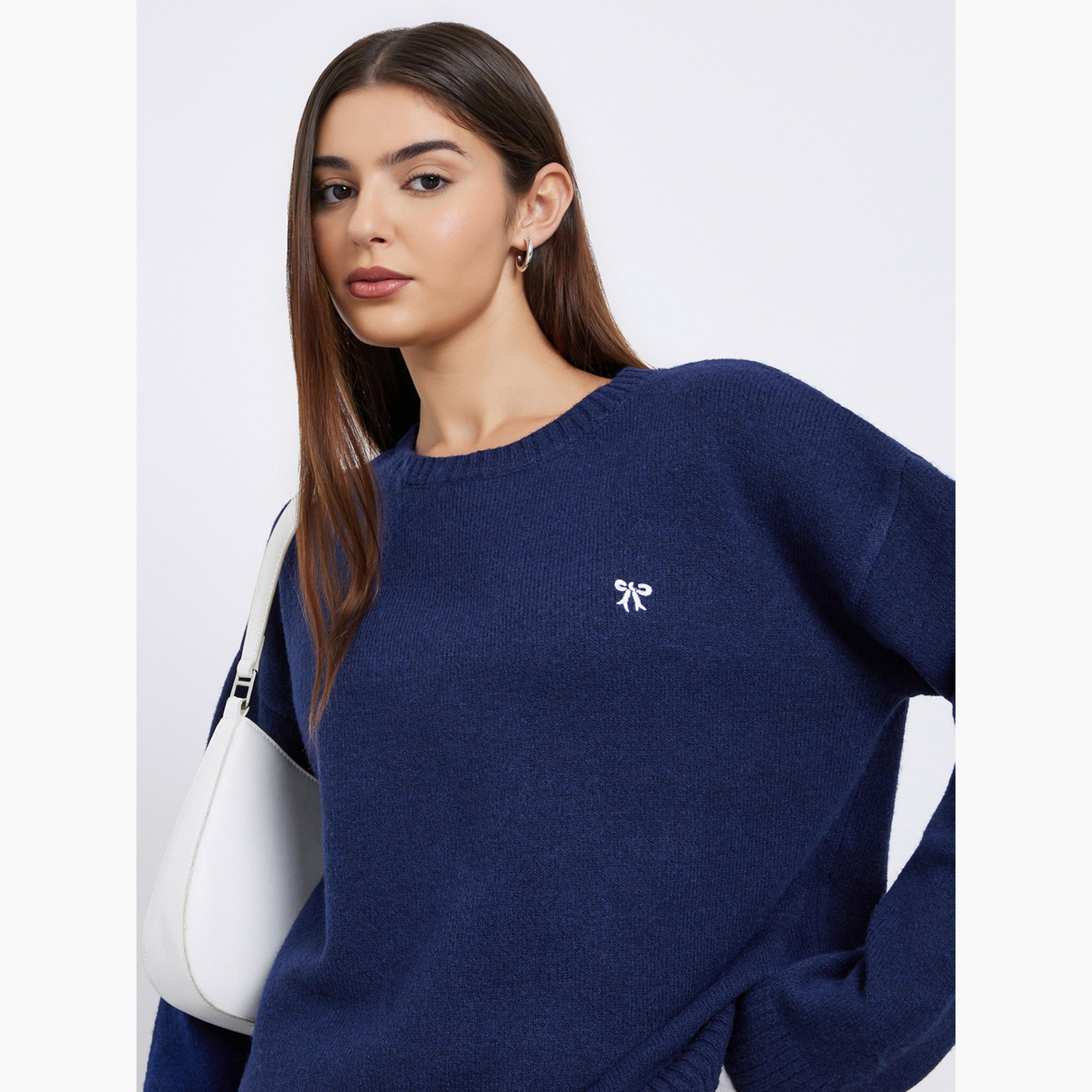 Styli Women Navy Blue Regular Fit Knitted Sweater-women-clothing-cardigansandjumpers-jumpers-image-4