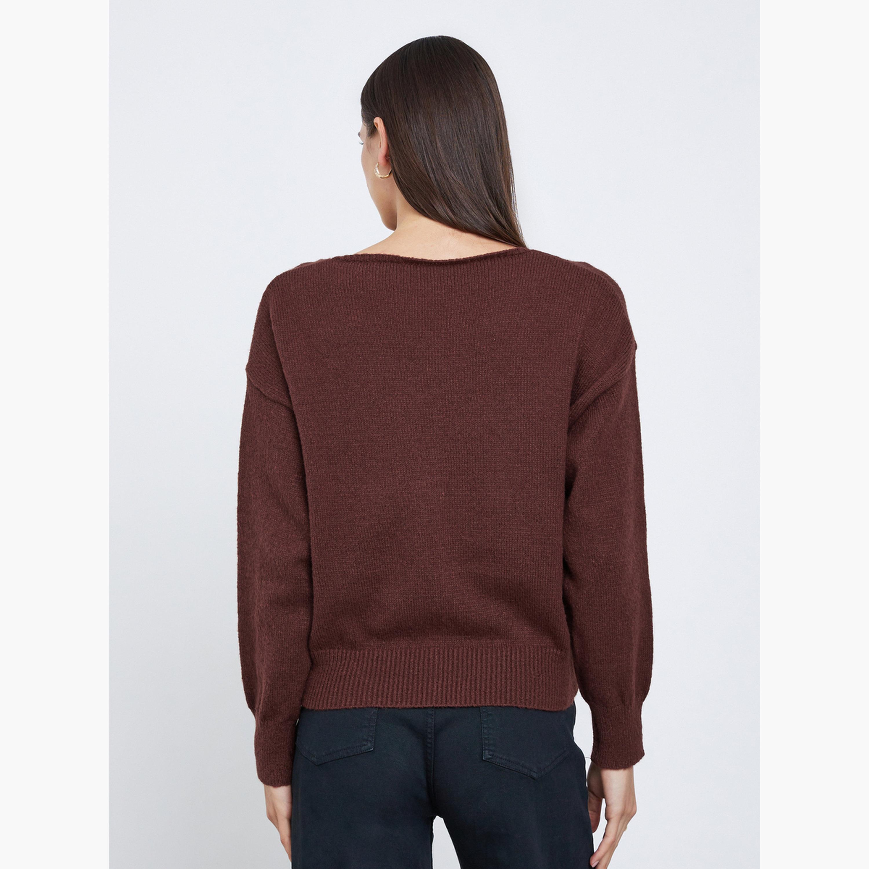 Styli Women Brown Regular Fit V-Neck Sweater-women-clothing-cardigansandjumpers-jumpers-image-5