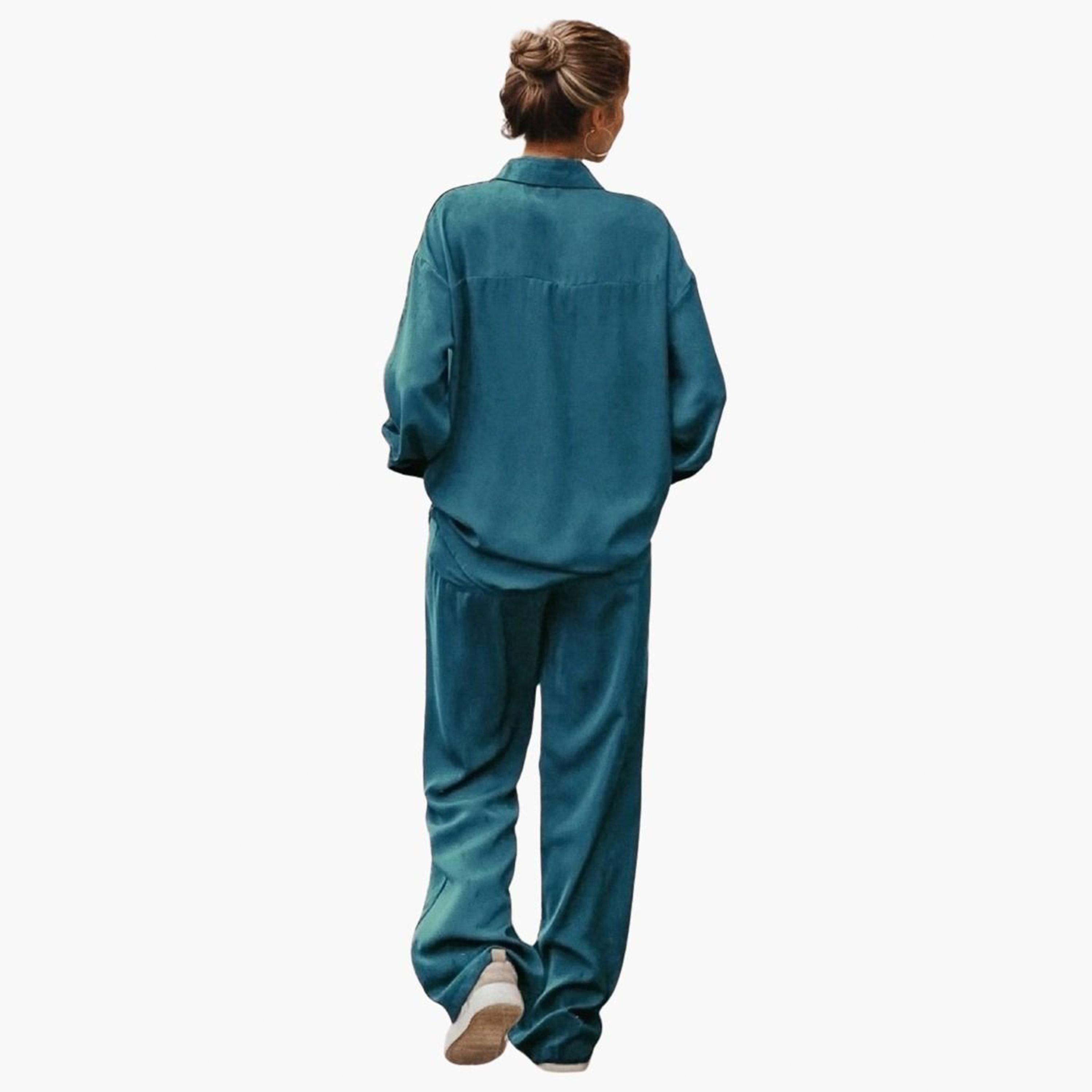 Take Two Teal Oversized Shirt and Trousers Co-Ords-women-clothing-coordsets-image-3