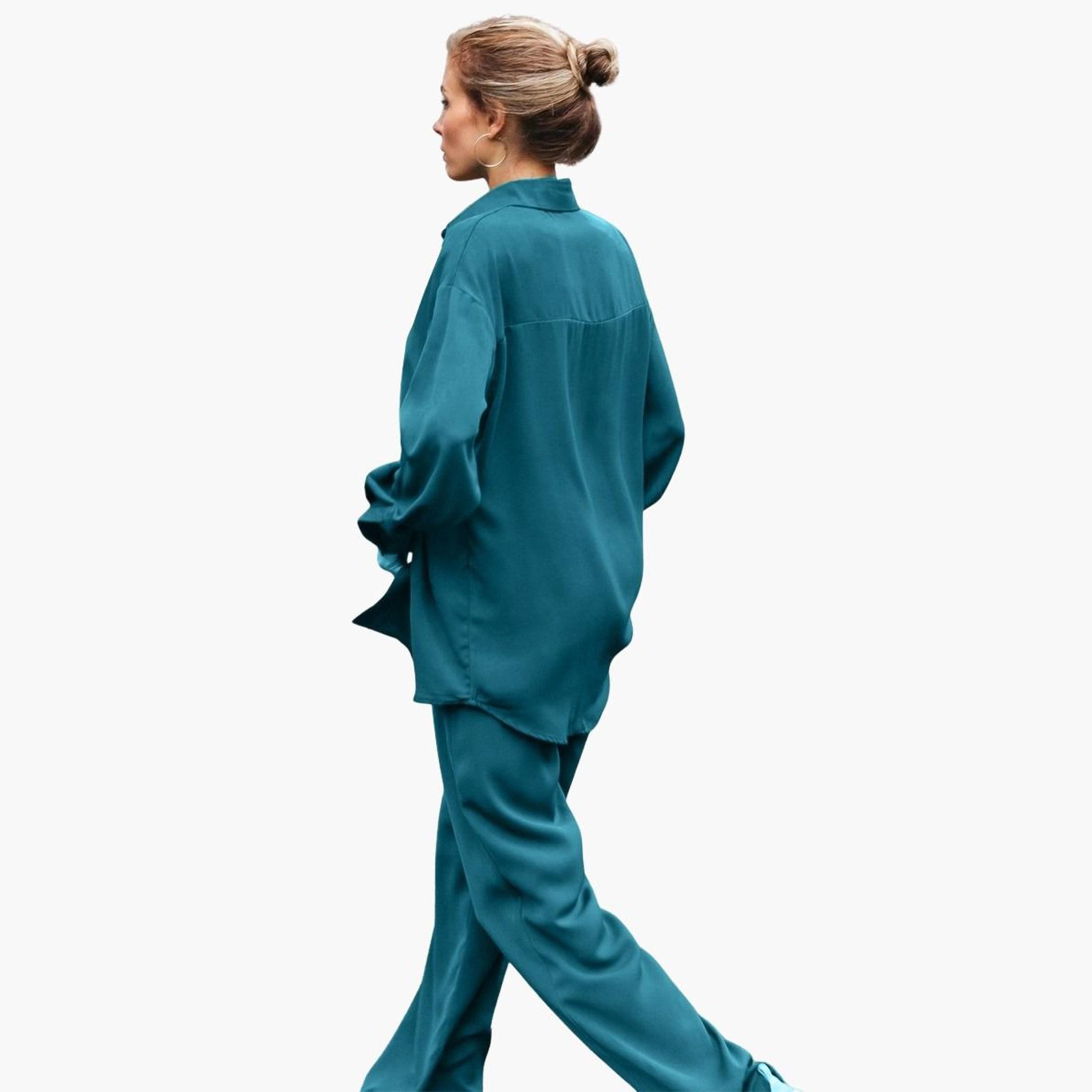 Take Two Teal Oversized Shirt and Trousers Co-Ords-women-clothing-coordsets-image-4