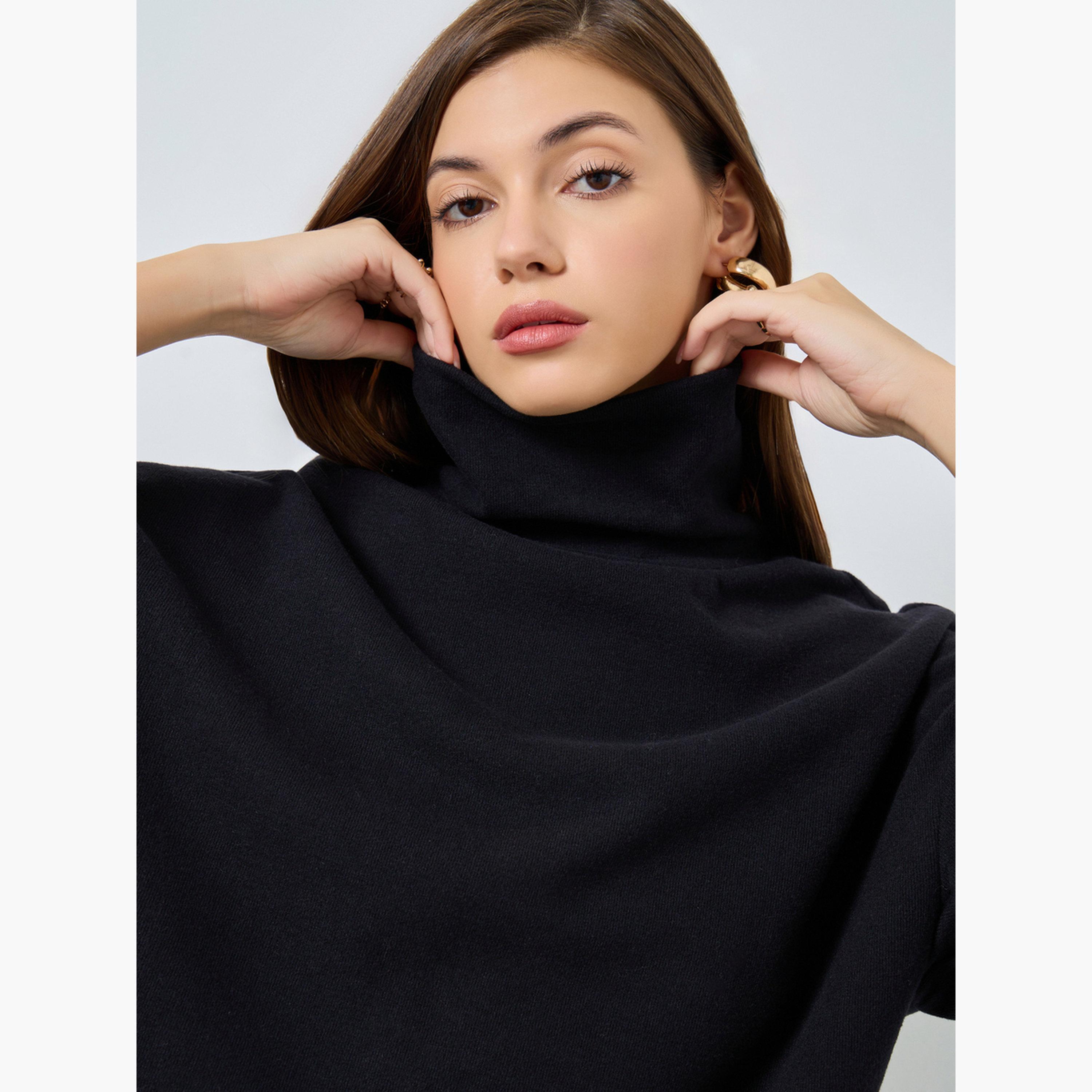 ستايلي - طقم بلوزة وبنطال شتوي محبوك حجم كبير لون أسود-women-clothing-coordsets-image-3